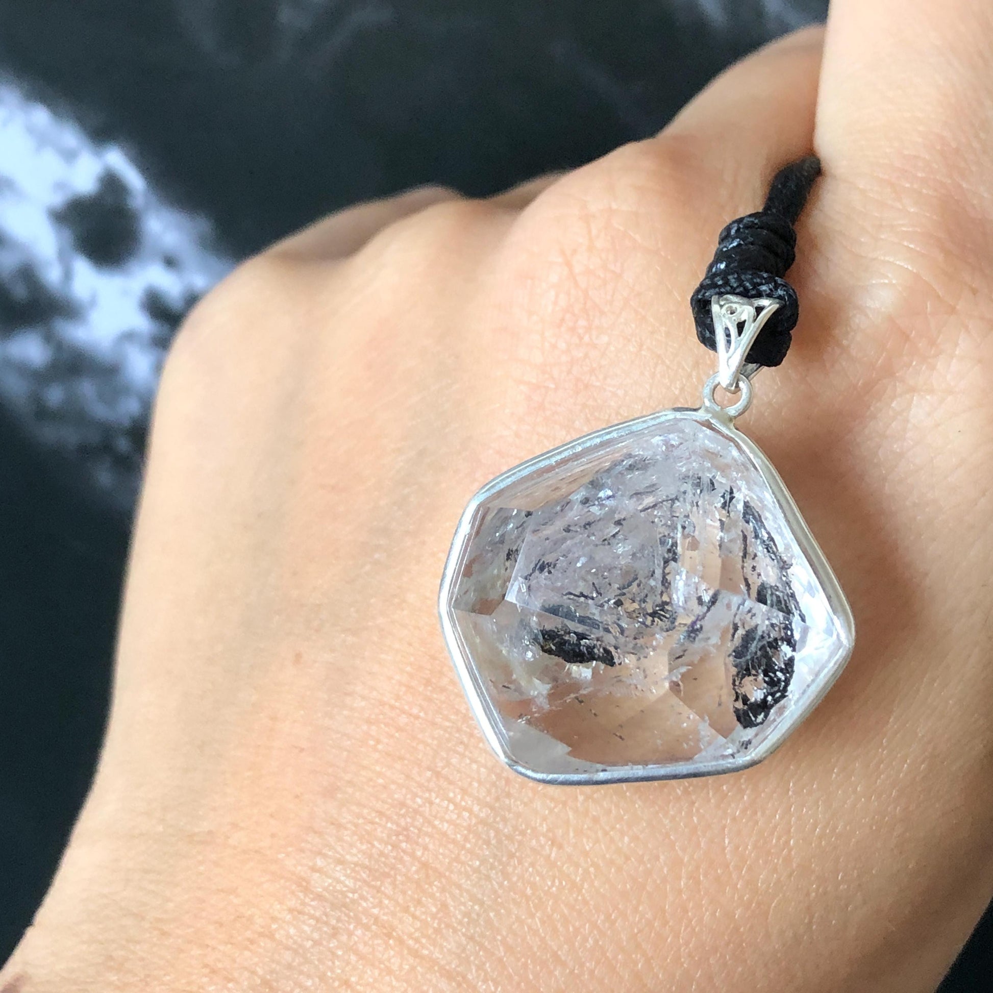 Rare Polished Enhydro Quartz (Herkimer Diamond) S925 Silver Pendant Adjustable Necklace | 2 Sites of Moving Sand & Clear Bubble Inclusion Crystal | Natural Gemstone Birthstone Gift for her men necklace chakra crystal purify stone minerals specimen adjustable choker silver pendant inclusion crystal inclusion quartz jewelry rainbow quartz choker necklace enhydro crystal S925 silver pendant