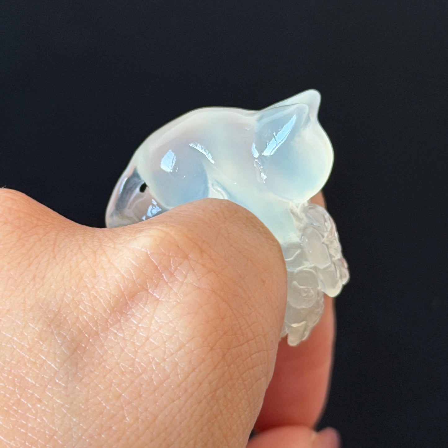 Custom Size! Xiu Jade Serpentine Hand Carved Cat Kitten and Flowers Ring: Natural Icy White Jade Customised Statement Ring tailor made ring personalized ring personalised ring Band Ring gift for her carving cat carving hand engraved statement ring flower carving hand carved flower natural untreated jade handcrafted jade ring 3D carving Stone carving Gemstone Carving cat Lover gift jade cocktail ring jade band ring kitten ring kitten carving