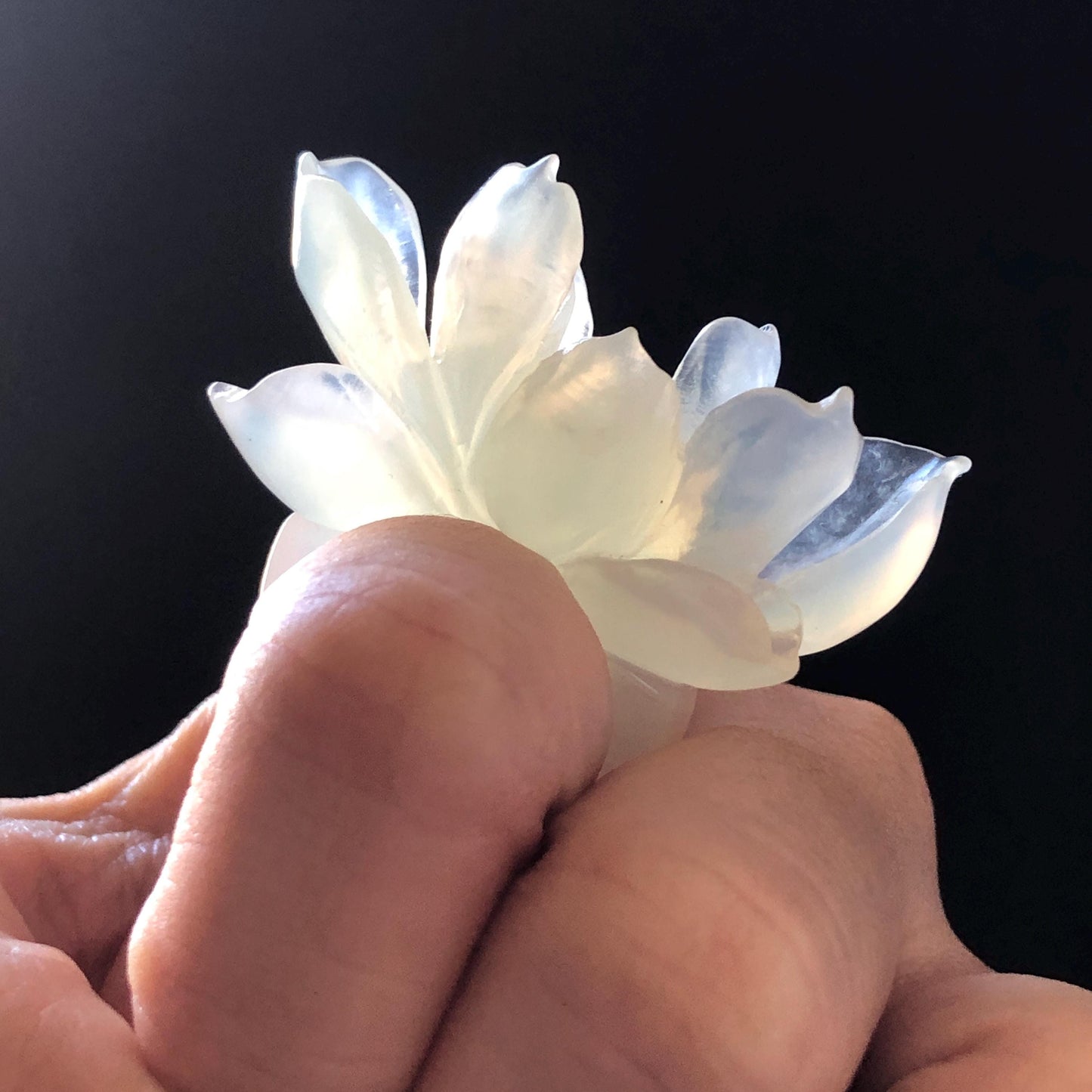 Custom Size! Xiu Jade Serpentine Hand Carved Lotus Flower Ring: Natural Icy White Jade Customised Statement Ring tailor made ring personalized ring personalised ring Band Ring gift for her carving cat carving hand engraved statement ring flower carving hand carved flower natural untreated jade handcrafted jade ring 3D carving Stone carving Gemstone Carving lotus Lover gift jade cocktail ring jade band ring lotus ring hand carved lotus ring chinese jade make to order ring