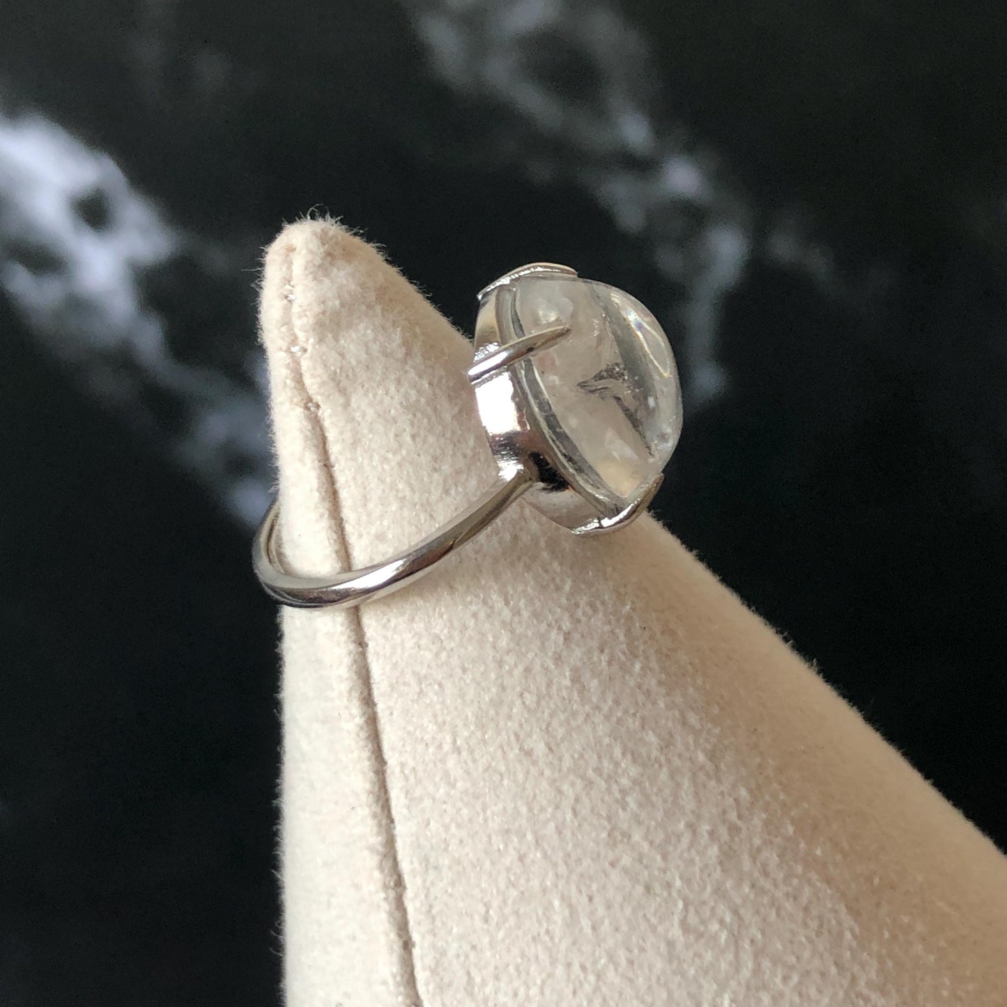 Rare Polished Enhydro Quartz (Herkimer Diamond) S925 Silver Adjustable Ring: Rainbow! Moving Sand & Black Bubble Statement Ring for Women ring crystal band ring crystal cocktail ring crystal stackable ring 7 chakra crystal ring meditation crystal healing stone birthstone silver ring ring for men rainbow quartz inclusion quartz inclusion crystal minerals specimen silver ring free size ring adjustable ring holder