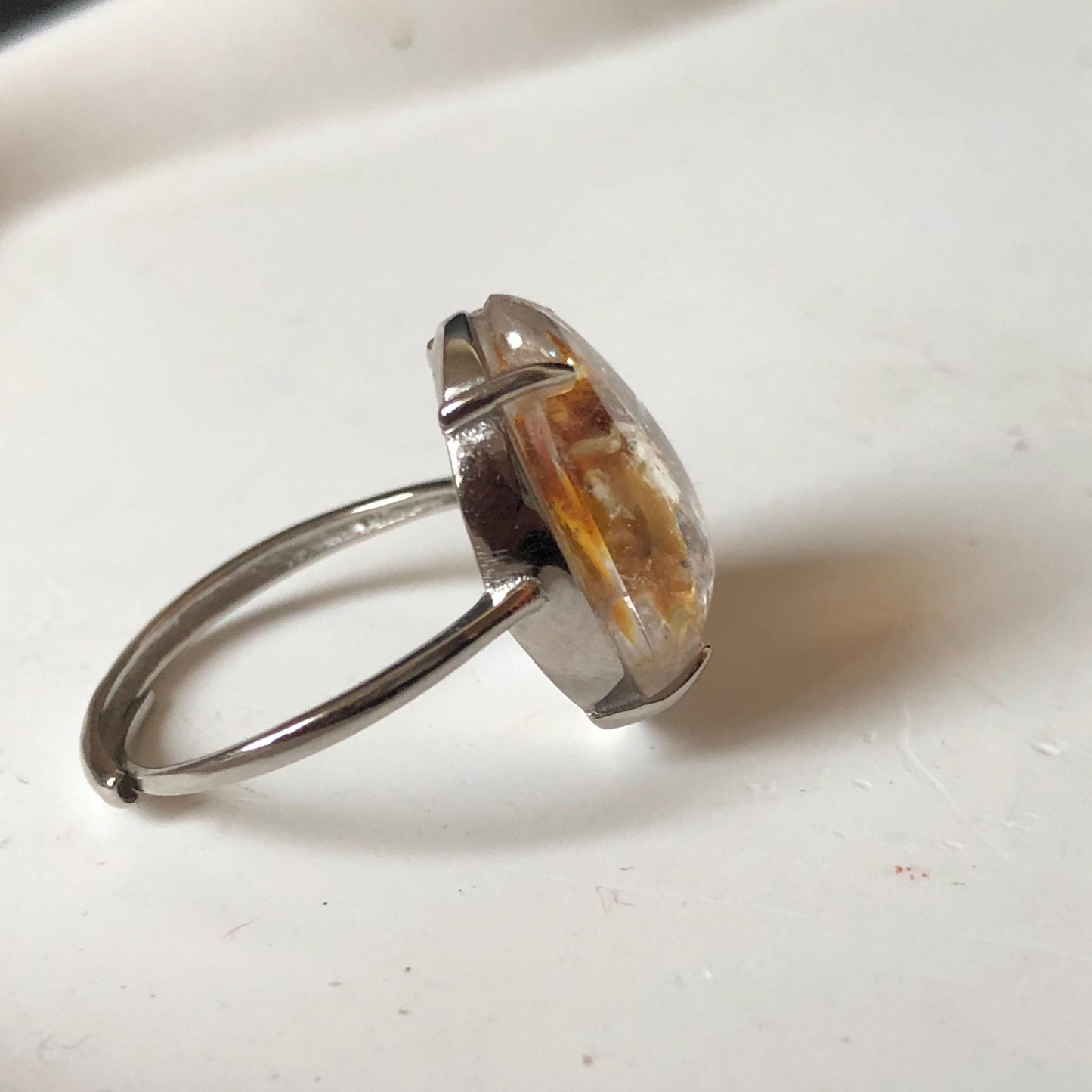 Polished Petroleum Enhydro Quartz S925 Silver Adjustable Ring: Moving Sand & Clear Bubble in Golden Red Petroleum Oil Inclusion | Natural Gemstone Birthstone Gift for her golden red oil enhydro quartz cocktail ring for women bold ring for men meditation rock healing stone chakra crystal big size ring crystal band ring herkimer diamond silver ring stackable ring women statement ring minerals specimen inclusion quartz inclusion crystal