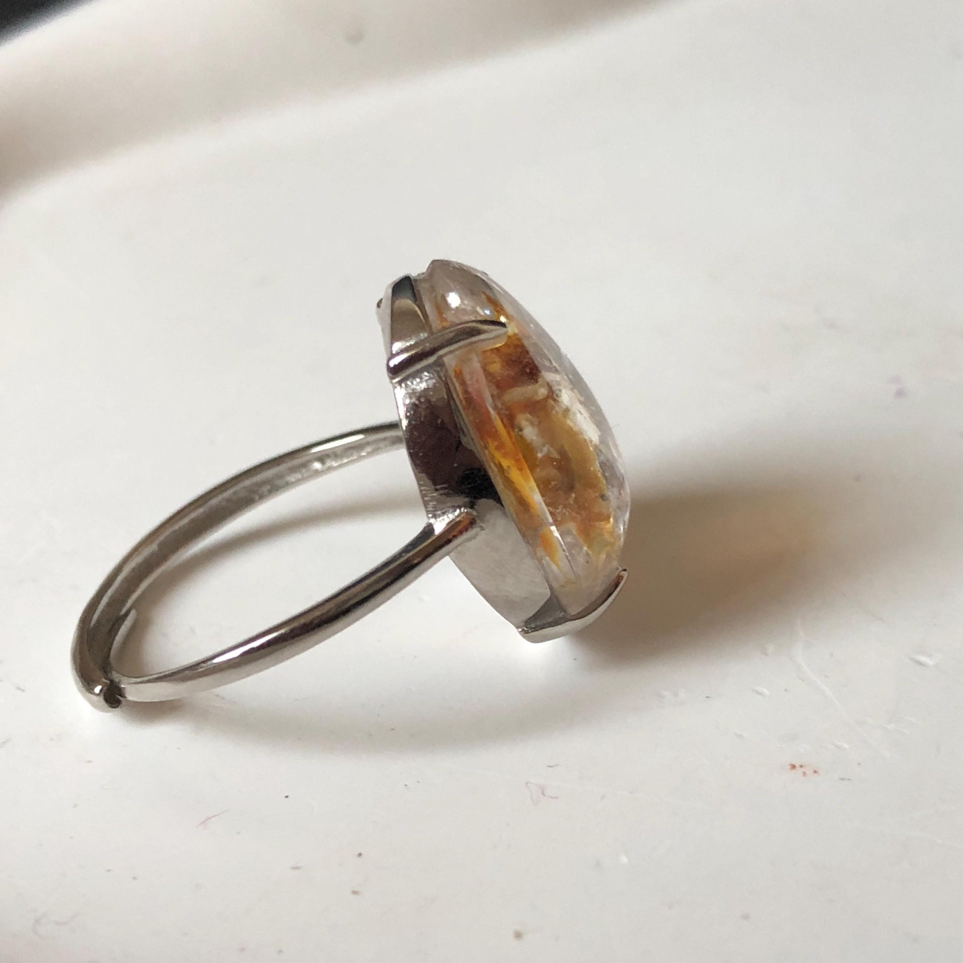 Polished Petroleum Enhydro Quartz S925 Silver Adjustable Ring: Moving Sand & Clear Bubble in Golden Red Petroleum Oil Inclusion | Natural Gemstone Birthstone Gift for her golden red oil enhydro quartz cocktail ring for women bold ring for men meditation rock healing stone chakra crystal big size ring crystal band ring herkimer diamond silver ring stackable ring women statement ring minerals specimen inclusion quartz inclusion crystal