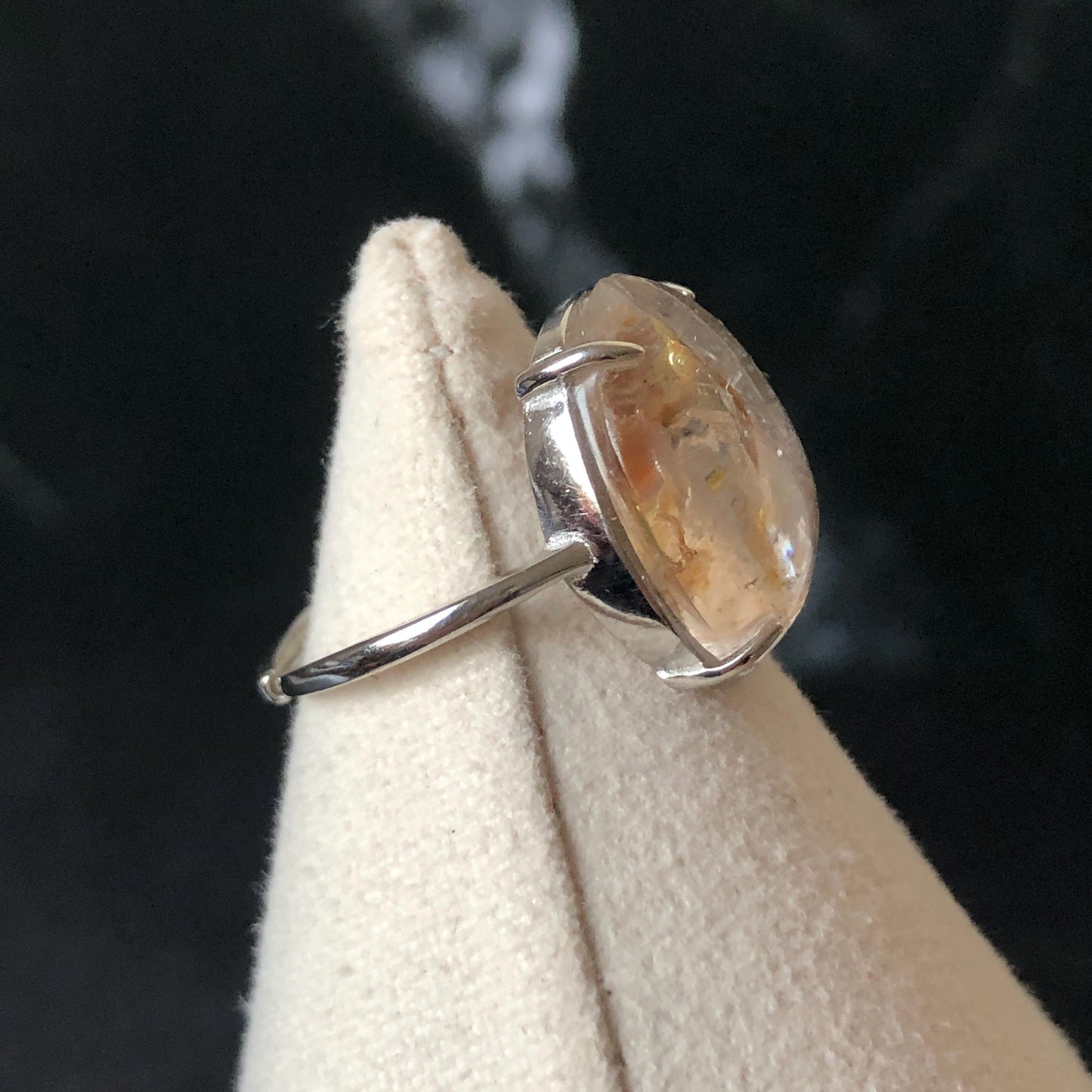 Polished Petroleum Enhydro Quartz S925 Silver Adjustable Ring: Moving Sand & Clear Bubble in Golden Red Petroleum Oil Inclusion | Natural Gemstone Birthstone Gift for her golden red oil enhydro quartz cocktail ring for women bold ring for men meditation rock healing stone chakra crystal big size ring crystal band ring herkimer diamond silver ring stackable ring women statement ring minerals specimen inclusion quartz inclusion crystal