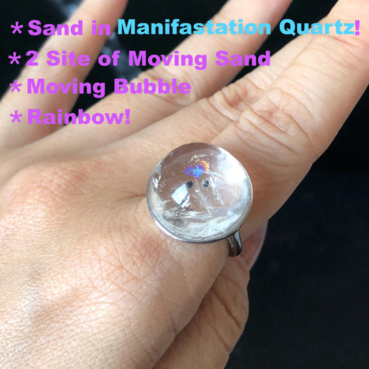 Enhydro Quartz (Herkimer Diamond) S925 Sliver Adjustable Ring: Rare Polished Crystal with Moving Sand & Black Bubble in Manifestation Quartz Natural Gemstone Birthstone Gift for her Statement Ring for Women ring crystal band ring crystal cocktail ring crystal stackable ring 7 chakra crystal ring meditation crystal healing stone birthstone silver ring ring for men rainbow quartz minerals specimen inclusion quartz quartz in quartz