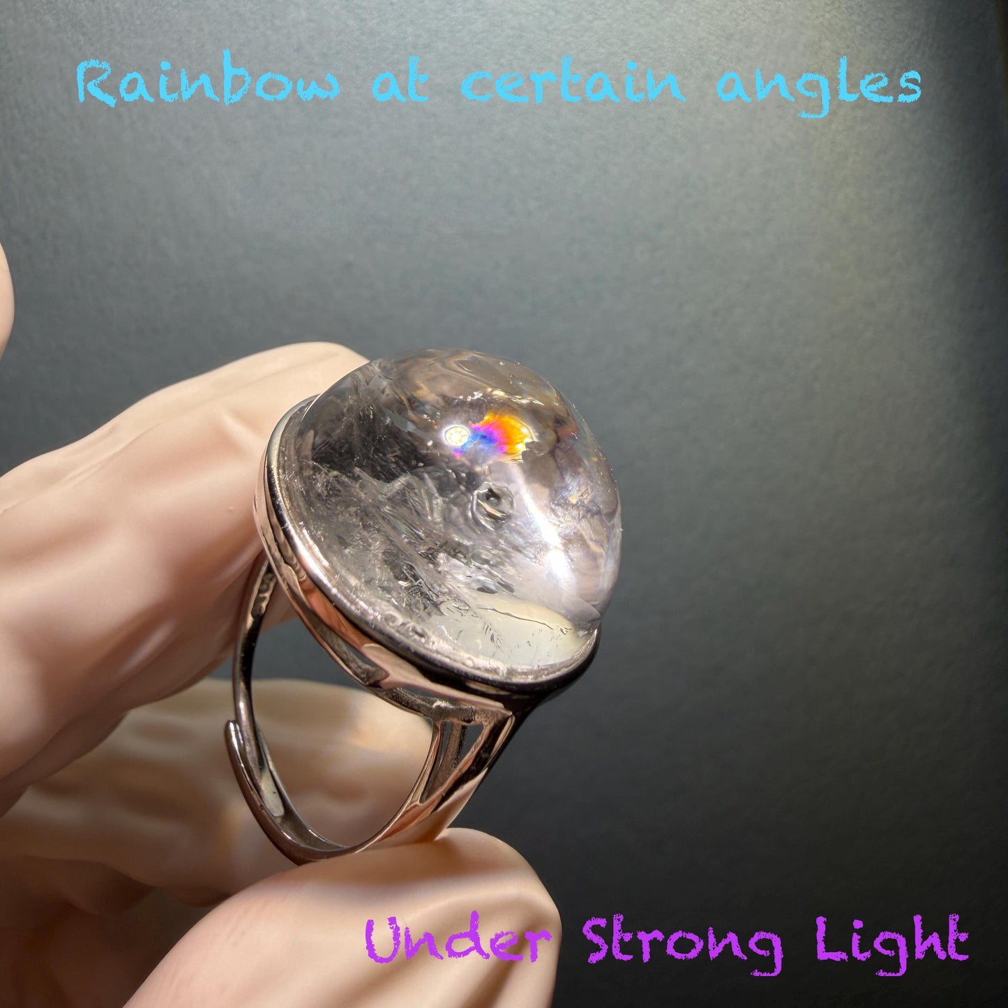 Enhydro Quartz (Herkimer Diamond) S925 Sliver Adjustable Ring: Rare Polished Crystal with Moving Sand & Black Bubble in Manifestation Quartz Natural Gemstone Birthstone Gift for her Statement Ring for Women ring crystal band ring crystal cocktail ring crystal stackable ring 7 chakra crystal ring meditation crystal healing stone birthstone silver ring ring for men rainbow quartz minerals specimen inclusion quartz quartz in quartz