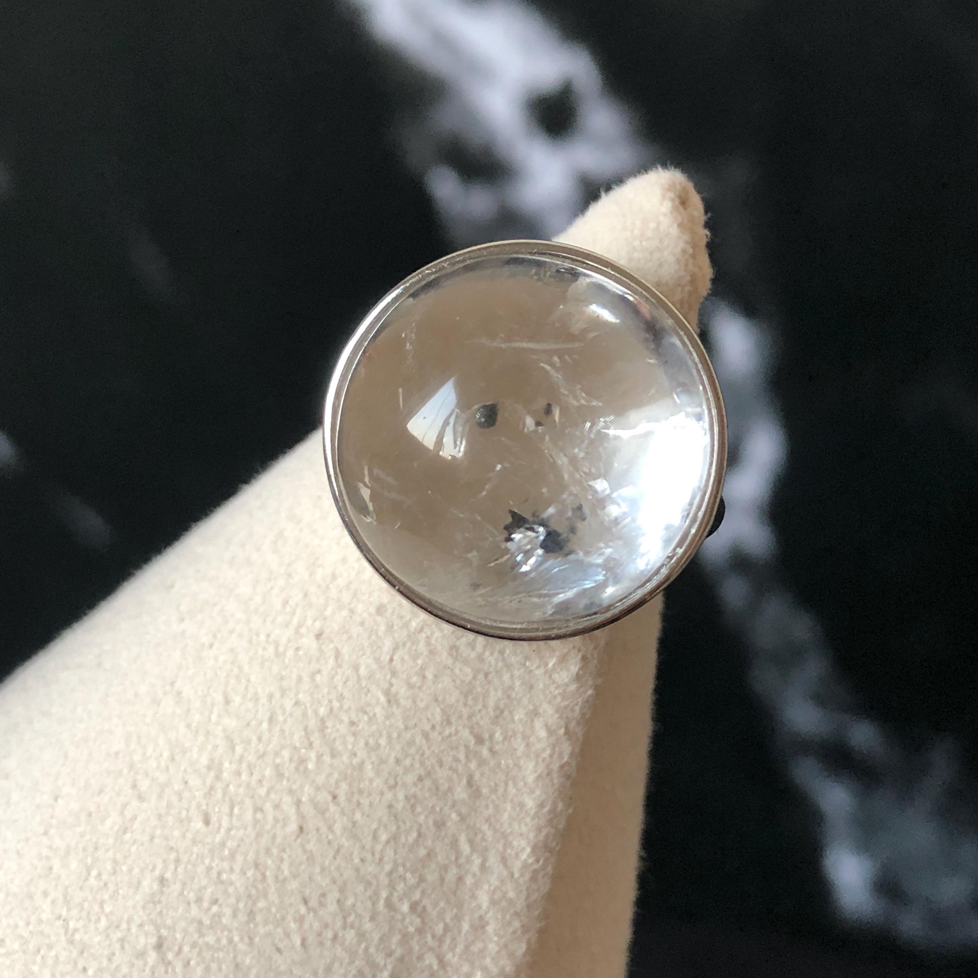 Enhydro Quartz (Herkimer Diamond) S925 Sliver Adjustable Ring: Rare Polished Crystal with Moving Sand & Black Bubble in Manifestation Quartz Natural Gemstone Birthstone Gift for her Statement Ring for Women ring crystal band ring crystal cocktail ring crystal stackable ring 7 chakra crystal ring meditation crystal healing stone birthstone silver ring ring for men rainbow quartz minerals specimen inclusion quartz quartz in quartz