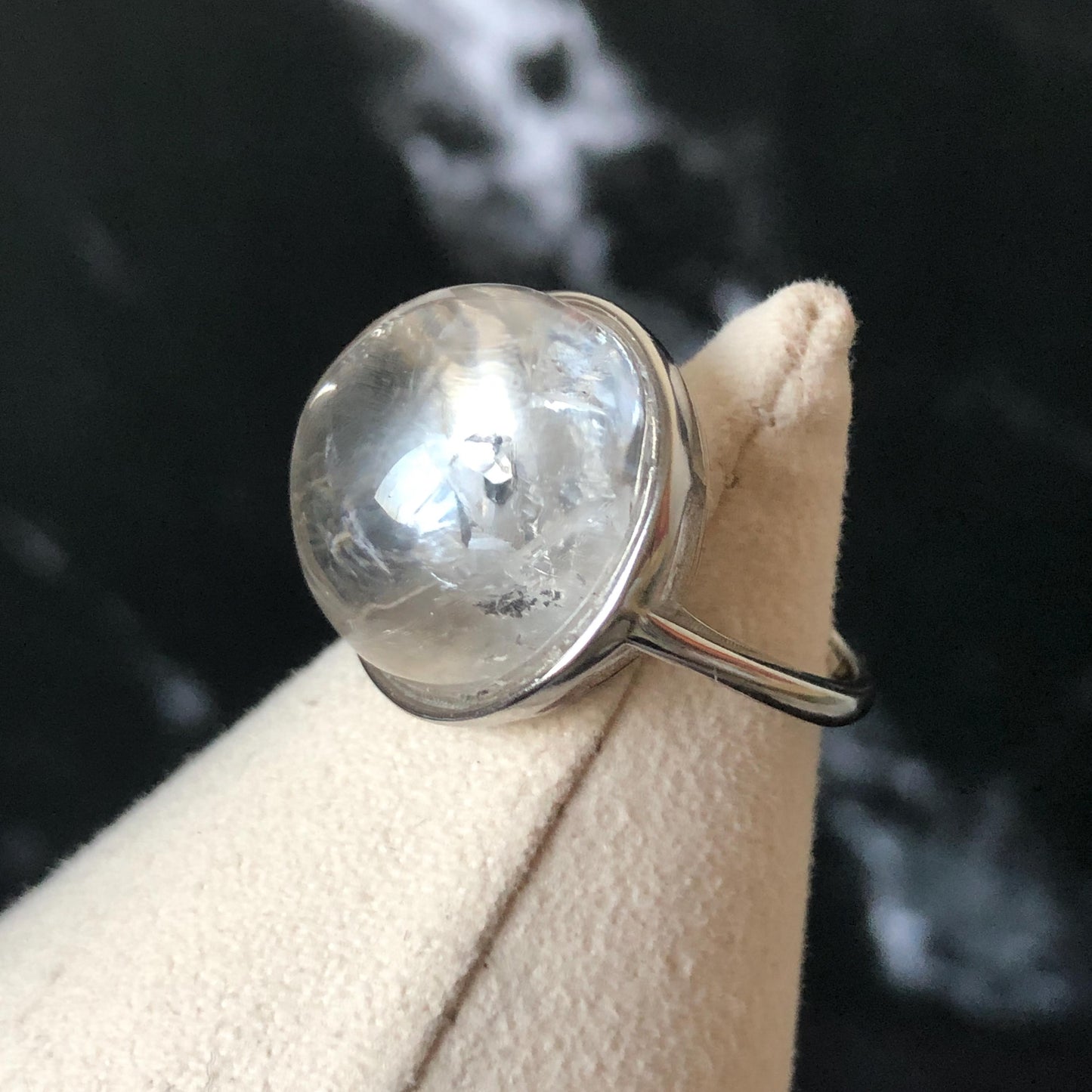 Enhydro Quartz (Herkimer Diamond) S925 Sliver Adjustable Ring: Rare Polished Crystal with Moving Sand & Black Bubble in Manifestation Quartz Natural Gemstone Birthstone Gift for her Statement Ring for Women ring crystal band ring crystal cocktail ring crystal stackable ring 7 chakra crystal ring meditation crystal healing stone birthstone silver ring ring for men rainbow quartz minerals specimen inclusion quartz quartz in quartz