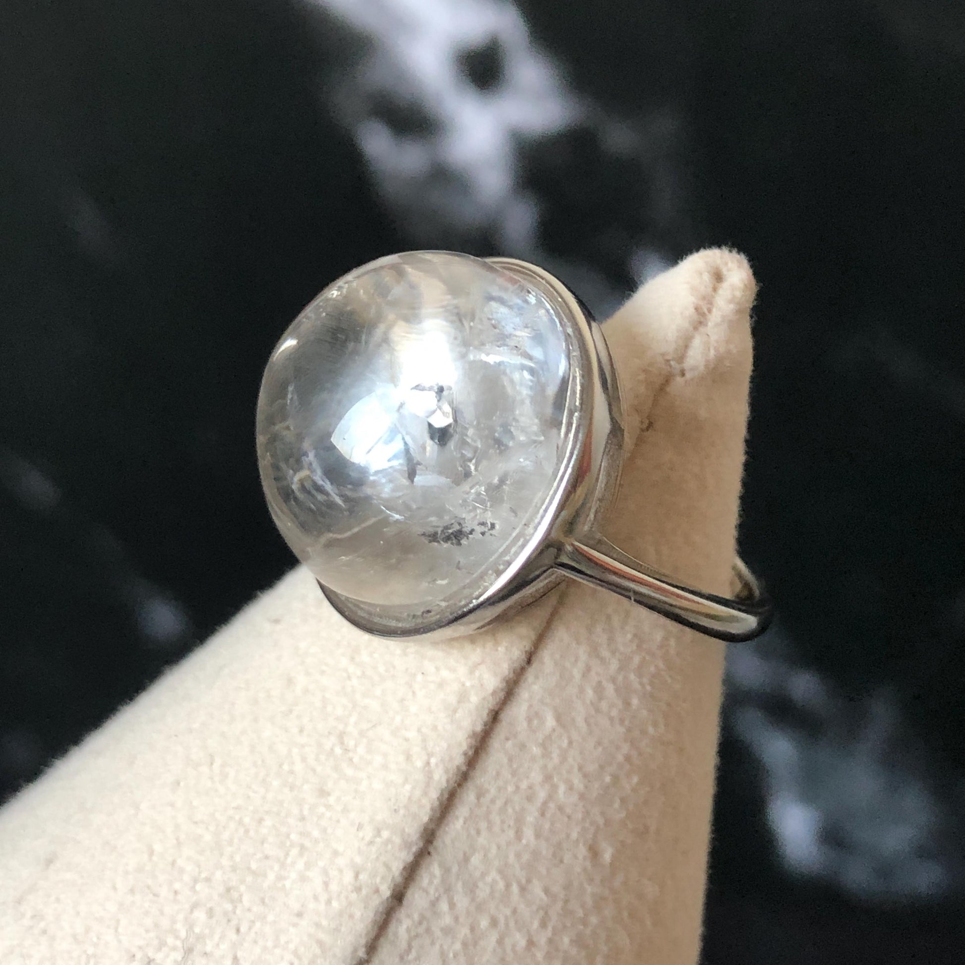 Enhydro Quartz (Herkimer Diamond) S925 Sliver Adjustable Ring: Rare Polished Crystal with Moving Sand & Black Bubble in Manifestation Quartz Natural Gemstone Birthstone Gift for her Statement Ring for Women ring crystal band ring crystal cocktail ring crystal stackable ring 7 chakra crystal ring meditation crystal healing stone birthstone silver ring ring for men rainbow quartz minerals specimen inclusion quartz quartz in quartz