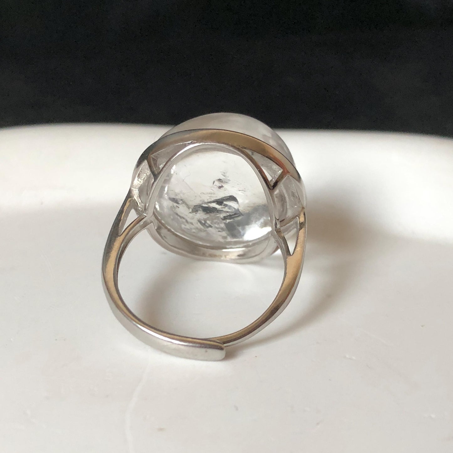Enhydro Quartz (Herkimer Diamond) S925 Sliver Adjustable Ring: Rare Polished Crystal with Moving Sand & Black Bubble in Manifestation Quartz Natural Gemstone Birthstone Gift for her Statement Ring for Women ring crystal band ring crystal cocktail ring crystal stackable ring 7 chakra crystal ring meditation crystal healing stone birthstone silver ring ring for men rainbow quartz minerals specimen inclusion quartz quartz in quartz