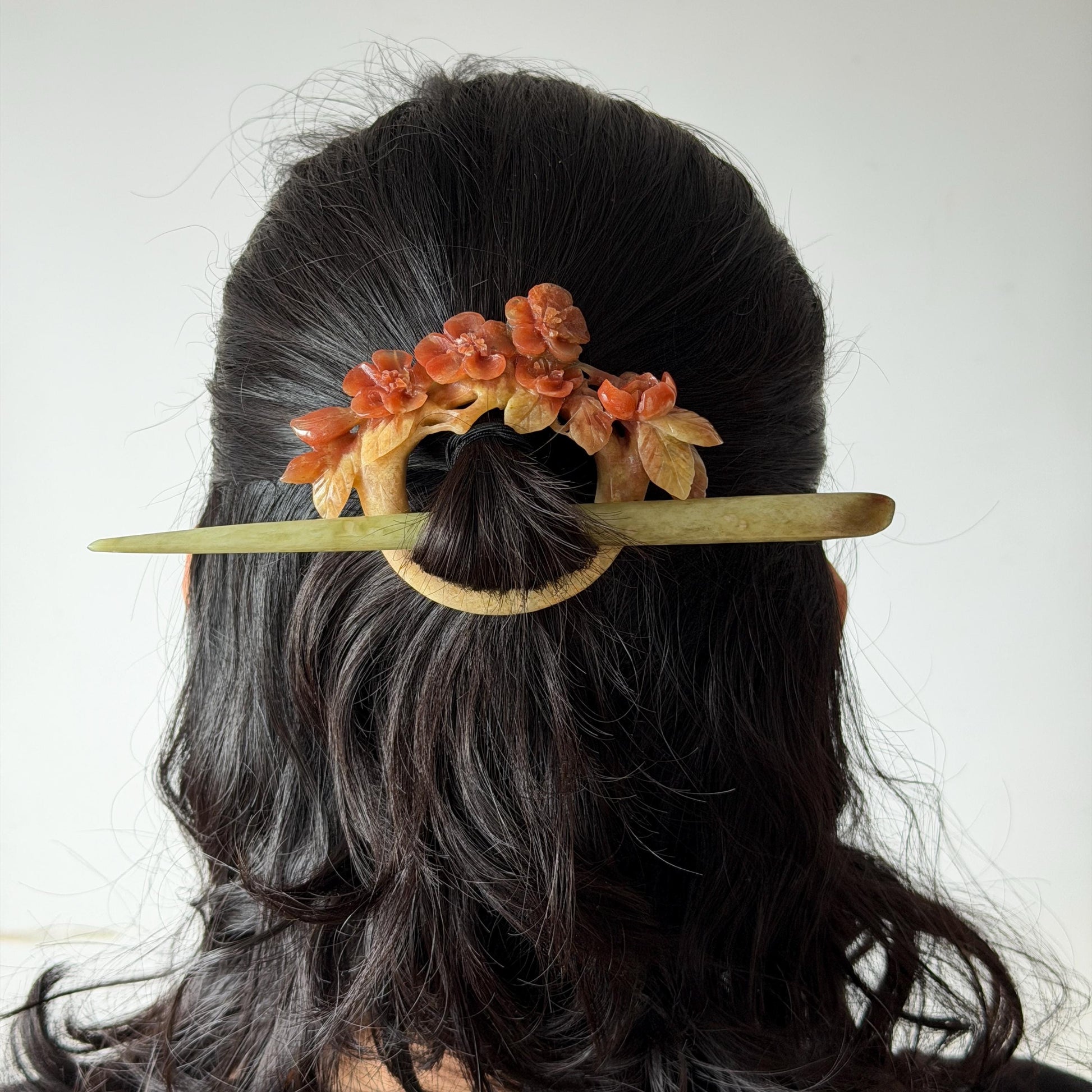 Xiu Jade Serpentine Hand Carved Plum Blossom Flower Hair Pin: Certified Natural Yellow and Red Jade Hair Stick, Asian Vintage Hair Fork Chinese Vintage Hanfu Antique Bridal Hair Fork Gift for her japanese hairpin korean hair stick chinese hair fork vintage hair comb antique hair pins hanfu hair stick bridal shower hair jewelry wedding headpiece engagement hair accessory jade carving hand engraved jade hand carved flower jade hairpins untreated natural jade with certificate flower carving