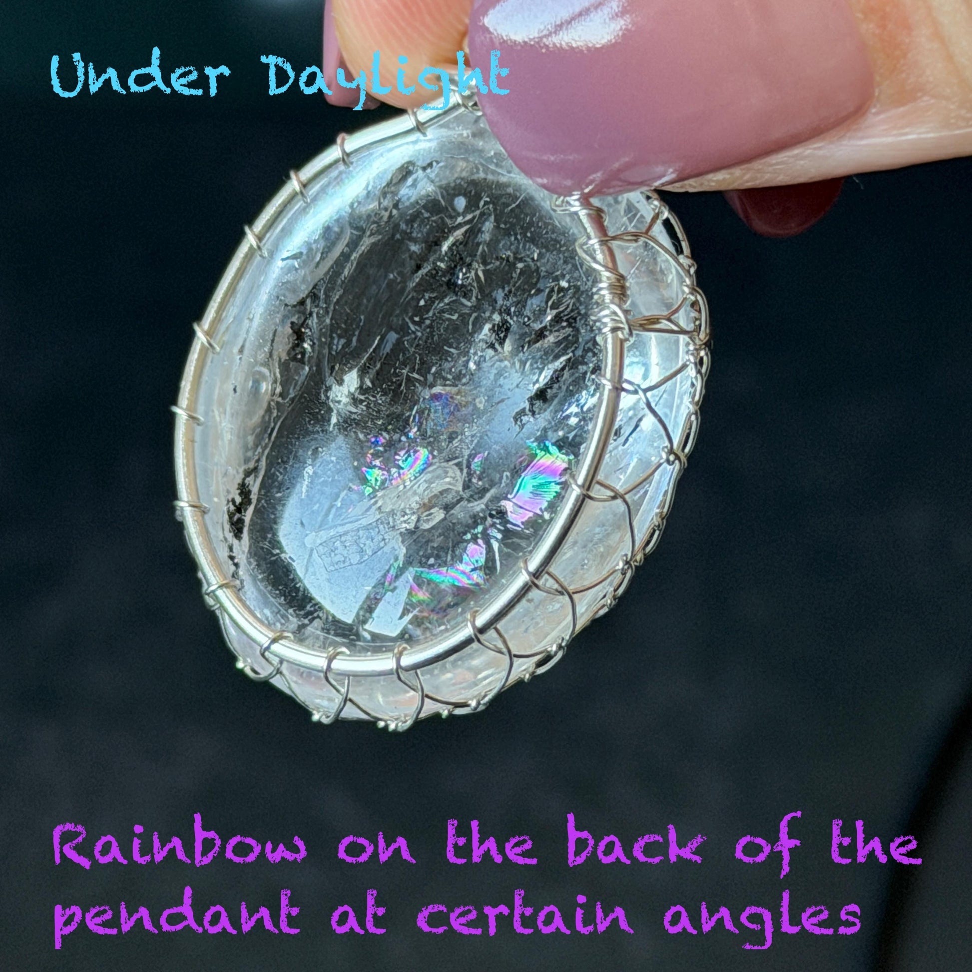 Polished Rainbow Enhydro Quartz (Herkimer Diamond) Wire Wrapped Pendant Adjustable Necklace: Moving Sand & Water Bubble Inclusion Crystal | Natural Gemstone Birthstone Gift for her men necklace chakra crystal purify stone minerals specimen adjustable choker silver pendant inclusion crystal inclusion quartz jewelry rainbow quartz choker necklace enhydro crystal S925 silver pendant