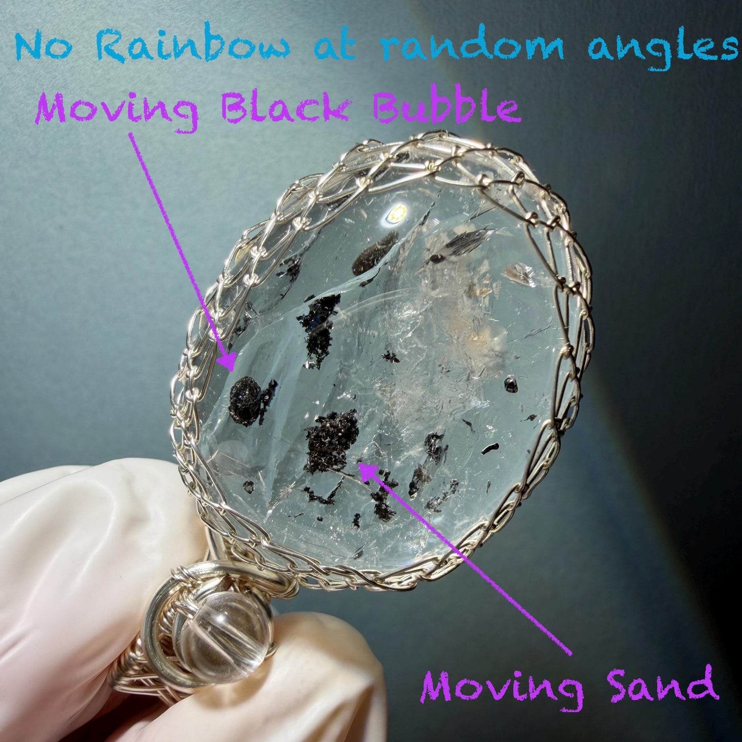 Polished Rainbow Enhydro Quartz (Herkimer Diamond) Wire Wrapped Pendant Adjustable Necklace: Moving Sand & Water Bubble Inclusion Crystal | Natural Gemstone Birthstone Gift for her men necklace chakra crystal purify stone minerals specimen adjustable choker silver pendant inclusion crystal inclusion quartz jewelry rainbow quartz choker necklace enhydro crystal S925 silver pendant