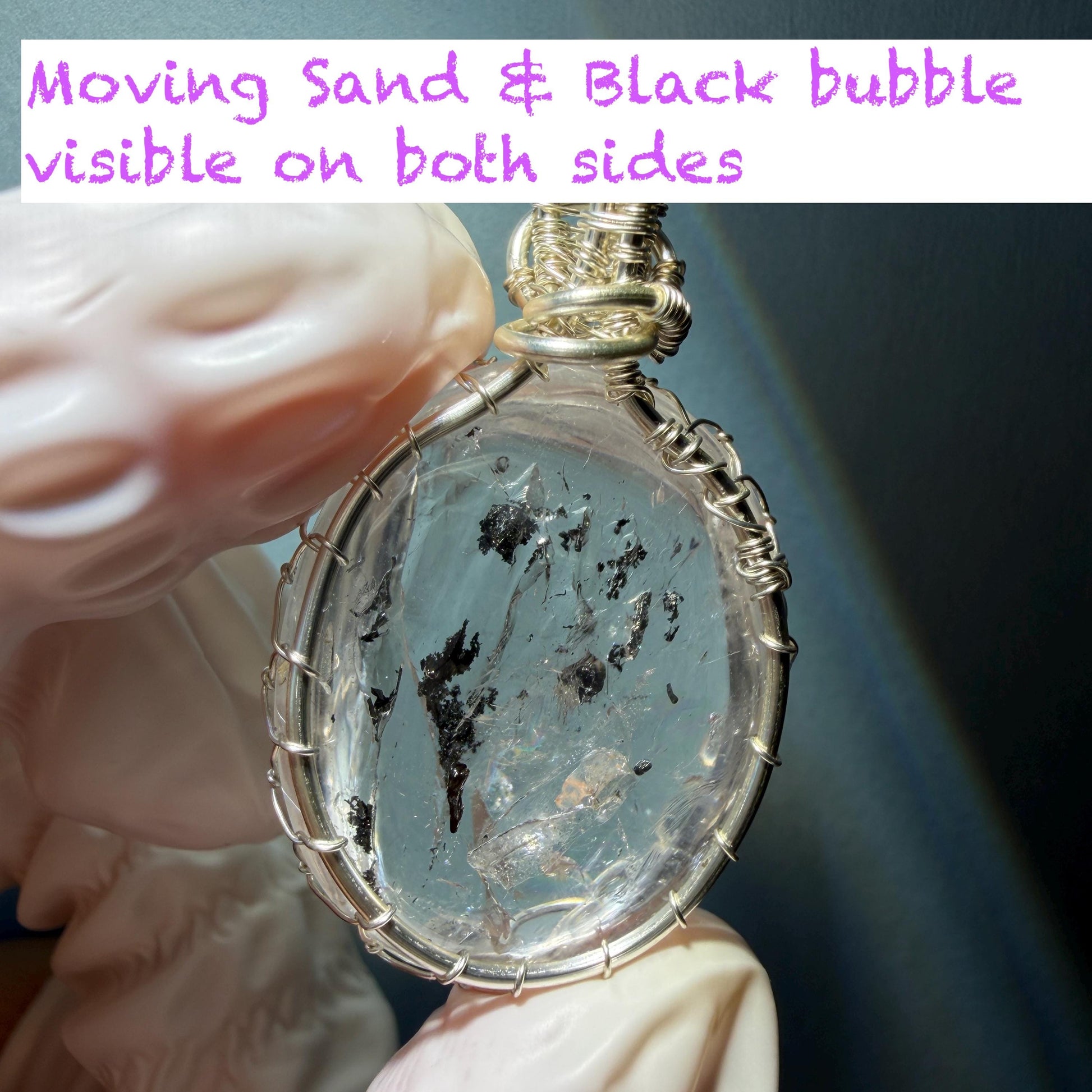 Polished Rainbow Enhydro Quartz (Herkimer Diamond) Wire Wrapped Pendant Adjustable Necklace: Moving Sand & Water Bubble Inclusion Crystal | Natural Gemstone Birthstone Gift for her men necklace chakra crystal purify stone minerals specimen adjustable choker silver pendant inclusion crystal inclusion quartz jewelry rainbow quartz choker necklace enhydro crystal S925 silver pendant