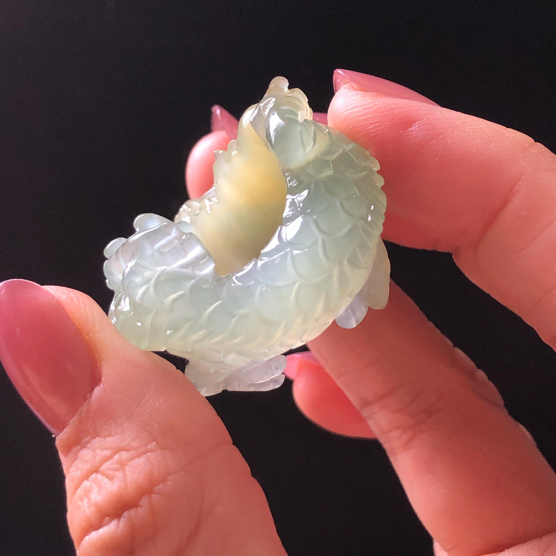 Custom Size Natural Xiu Jade Serpentine Hand Carved Green Dragon Ring 18.6mm (US 8-8.25):  Natural Jade Statement Ring for Men & Women | Crystal Stone Gemstone Ring green jade carving yellow jade bi colour jade dragon carving hand engraved statement ring hand carved flower natural untreated jade handcrafted jade ring hallow out style 3D carving Stone carving Gemstone Carving dragon Lover gift jade cocktail ring jade band ring thumb ring customized ring customised ring make to order tailor made