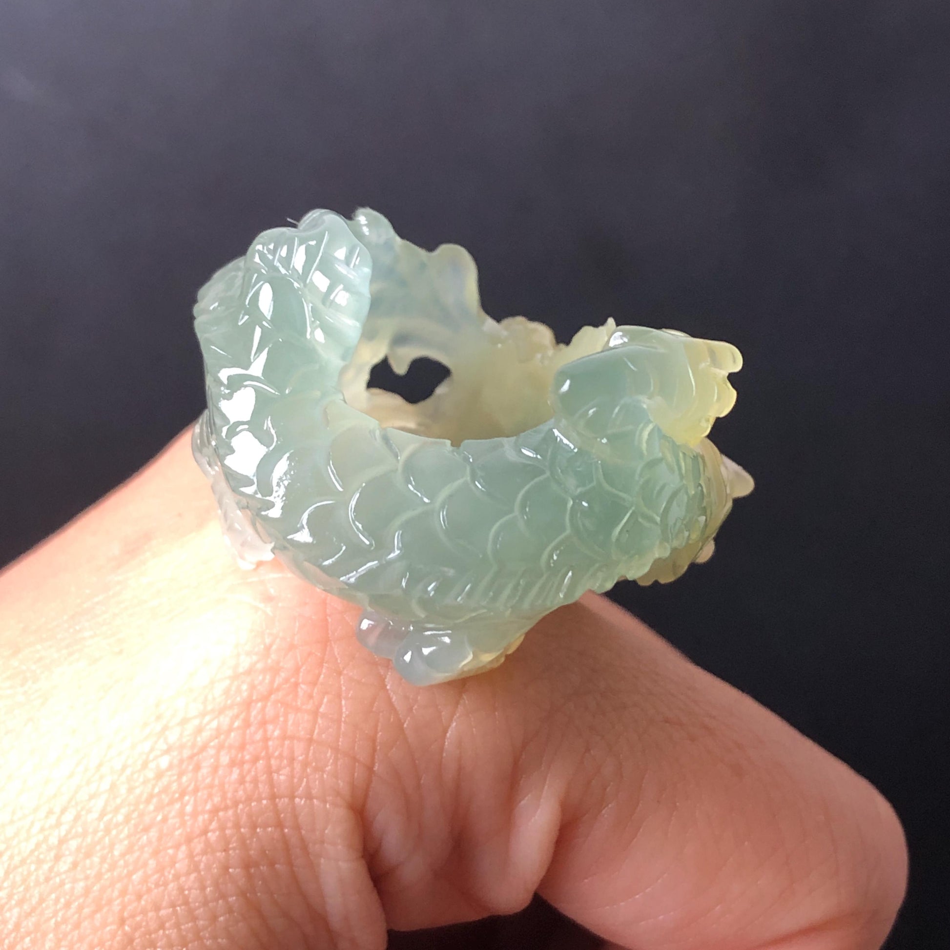 Custom Size Natural Xiu Jade Serpentine Hand Carved Green Dragon Ring 18.6mm (US 8-8.25):  Natural Jade Statement Ring for Men & Women | Crystal Stone Gemstone Ring green jade carving yellow jade bi colour jade dragon carving hand engraved statement ring hand carved flower natural untreated jade handcrafted jade ring hallow out style 3D carving Stone carving Gemstone Carving dragon Lover gift jade cocktail ring jade band ring thumb ring customized ring customised ring make to order tailor made