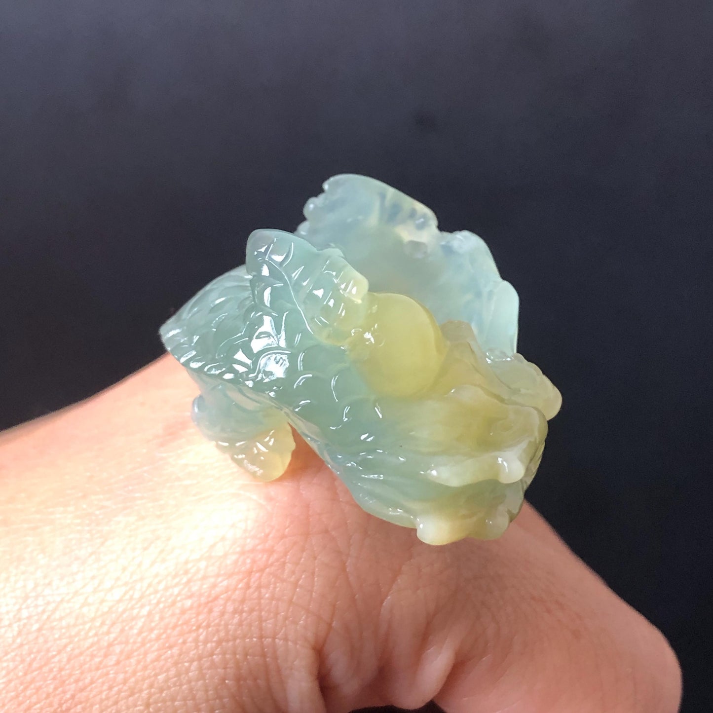 Custom Size Natural Xiu Jade Serpentine Hand Carved Green Dragon Ring 18.6mm (US 8-8.25):  Natural Jade Statement Ring for Men & Women | Crystal Stone Gemstone Ring green jade carving yellow jade bi colour jade dragon carving hand engraved statement ring hand carved flower natural untreated jade handcrafted jade ring hallow out style 3D carving Stone carving Gemstone Carving dragon Lover gift jade cocktail ring jade band ring thumb ring customized ring customised ring make to order tailor made