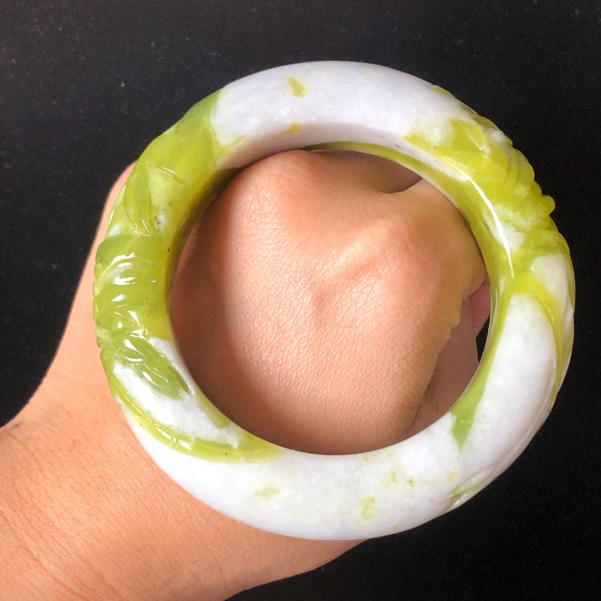 54.4mm Xiu Jade Serpentine Bamboo Forest Bangle: Natural White Green Bi-colour Jade Handcrafted Bracelet, Stone Carving Gemstone Jewelry Gift for her Green jade White Jade jade carving 3D stone carving cat bracelet kitten bracelet handcrafted bangle chinese jade gift natural untreated jade vintage bangle antique bracelet bamboo carving