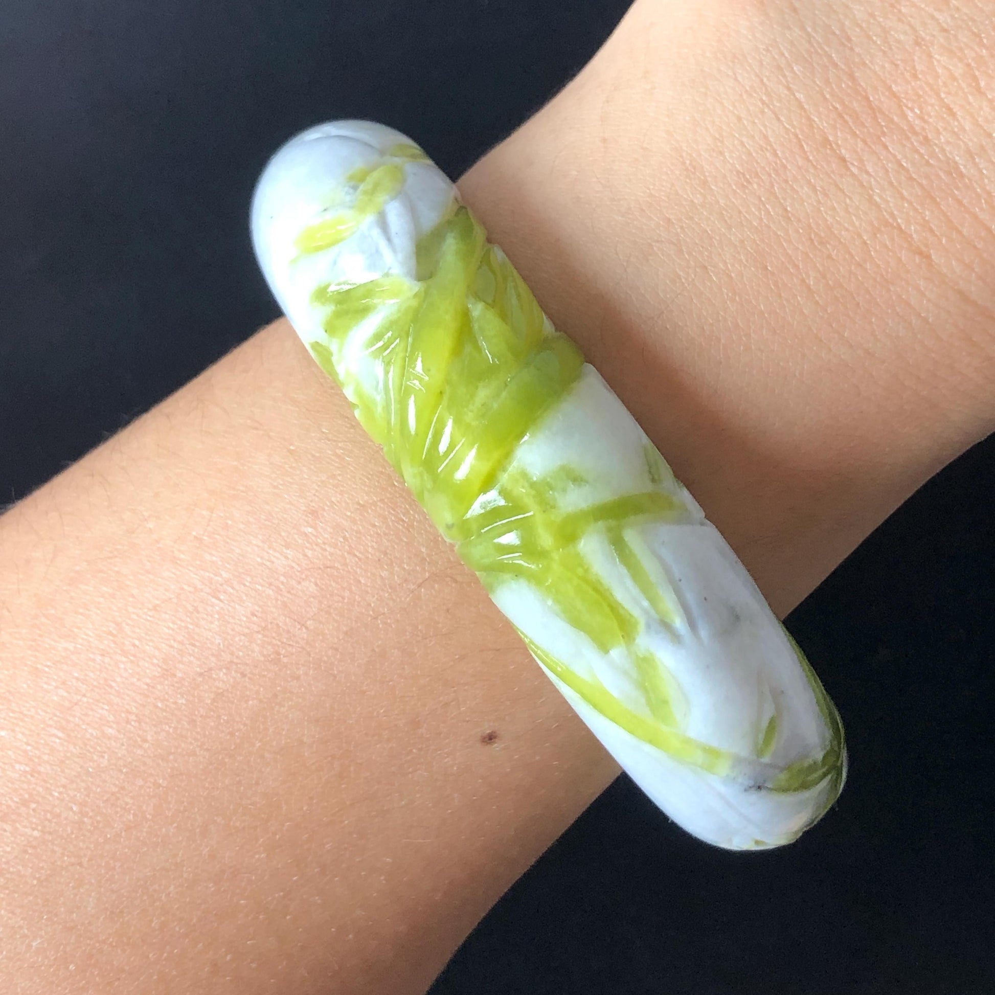 54.4mm Xiu Jade Serpentine Bamboo Forest Bangle: Natural White Green Bi-colour Jade Handcrafted Bracelet, Stone Carving Gemstone Jewelry Gift for her Green jade White Jade jade carving 3D stone carving cat bracelet kitten bracelet handcrafted bangle chinese jade gift natural untreated jade vintage bangle antique bracelet bamboo carving