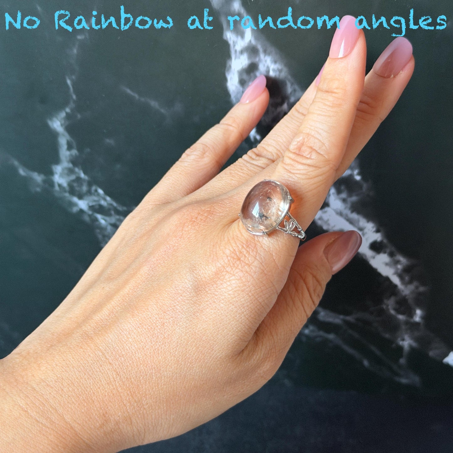 Polished Smoky Enhydro Quartz (Herkimer Diamond) S925 Silver Adjustable Ring: Mild Rainbow Moving Sand, Black Bubble, yellow clay Inclusion Crystal Statement Ring for Women  ring crystal band ring crystal cocktail ring crystal stackable ring 7 chakra crystal ring meditation crystal healing stone birthstone silver ring ring for men rainbow quartz inclusion quartz inclusion crystal minerals specimen silver ring free size ring adjustable ring holder