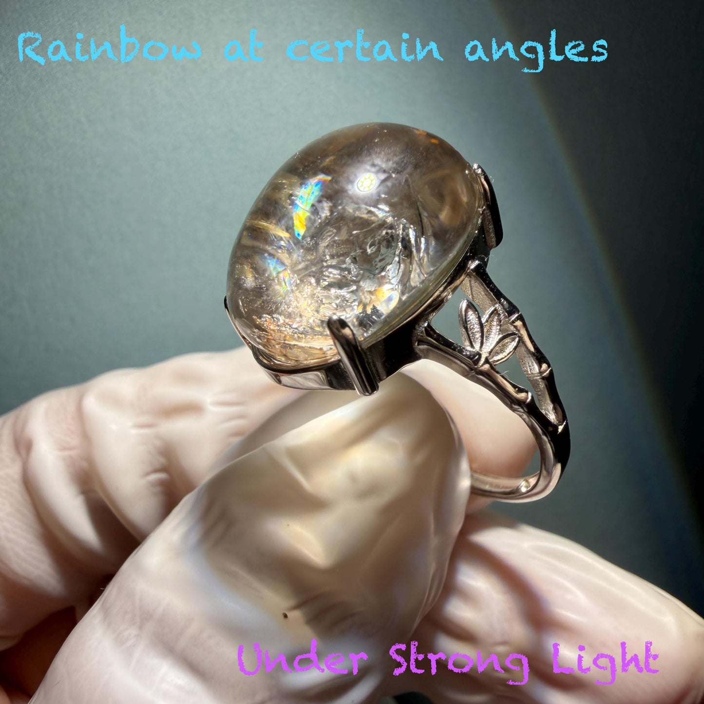 Polished Smoky Enhydro Quartz (Herkimer Diamond) S925 Silver Adjustable Ring: Mild Rainbow Moving Sand, Black Bubble, yellow clay Inclusion Crystal Statement Ring for Women  ring crystal band ring crystal cocktail ring crystal stackable ring 7 chakra crystal ring meditation crystal healing stone birthstone silver ring ring for men rainbow quartz inclusion quartz inclusion crystal minerals specimen silver ring free size ring adjustable ring holder