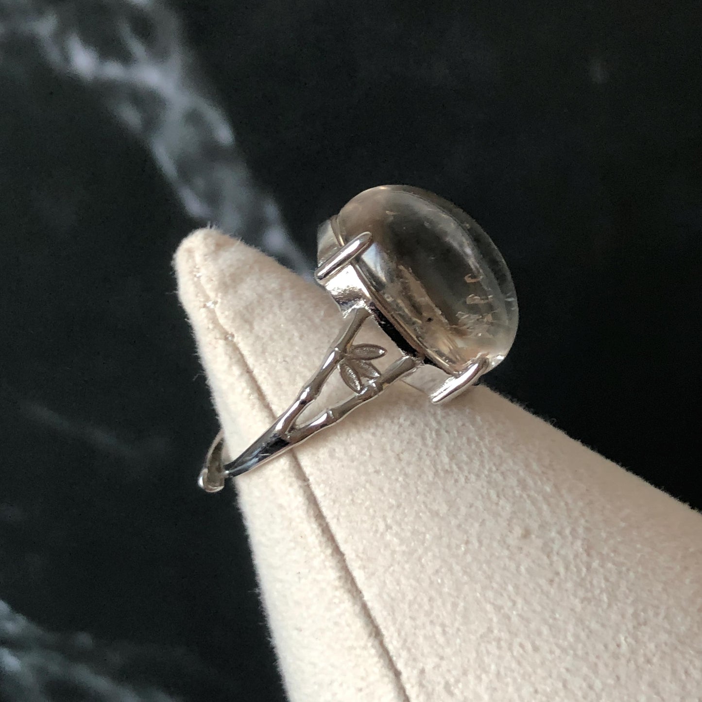 Polished Smoky Enhydro Quartz (Herkimer Diamond) S925 Silver Adjustable Ring: Mild Rainbow Moving Sand, Black Bubble, yellow clay Inclusion Crystal Statement Ring for Women  ring crystal band ring crystal cocktail ring crystal stackable ring 7 chakra crystal ring meditation crystal healing stone birthstone silver ring ring for men rainbow quartz inclusion quartz inclusion crystal minerals specimen silver ring free size ring adjustable ring holder
