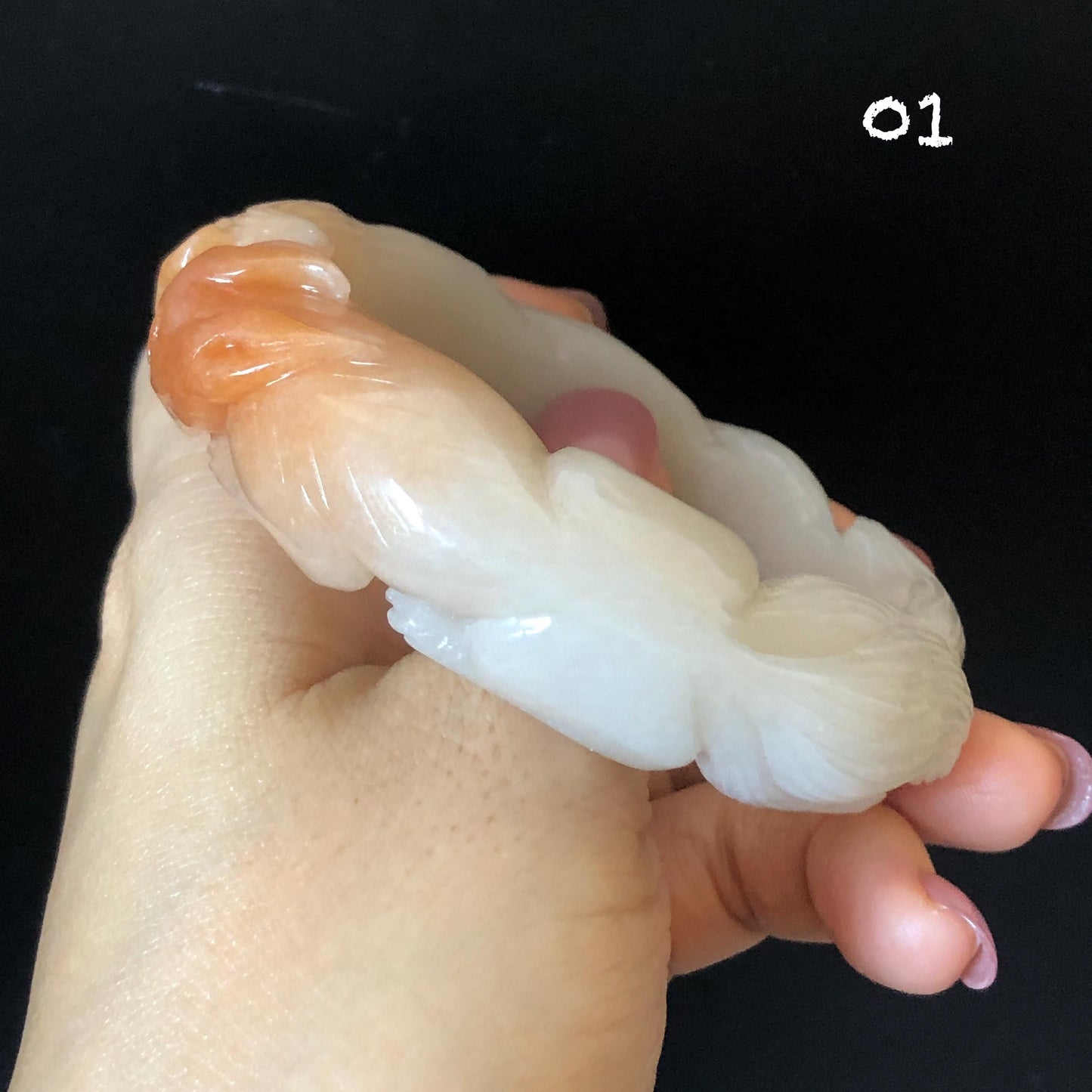 57-60mm Quartzite (She Taicui jade) Hand Carved Nine-tailed Fox Flower Stone Bangle: Natural Handcrafted Milky Coral Sands White Bracelet