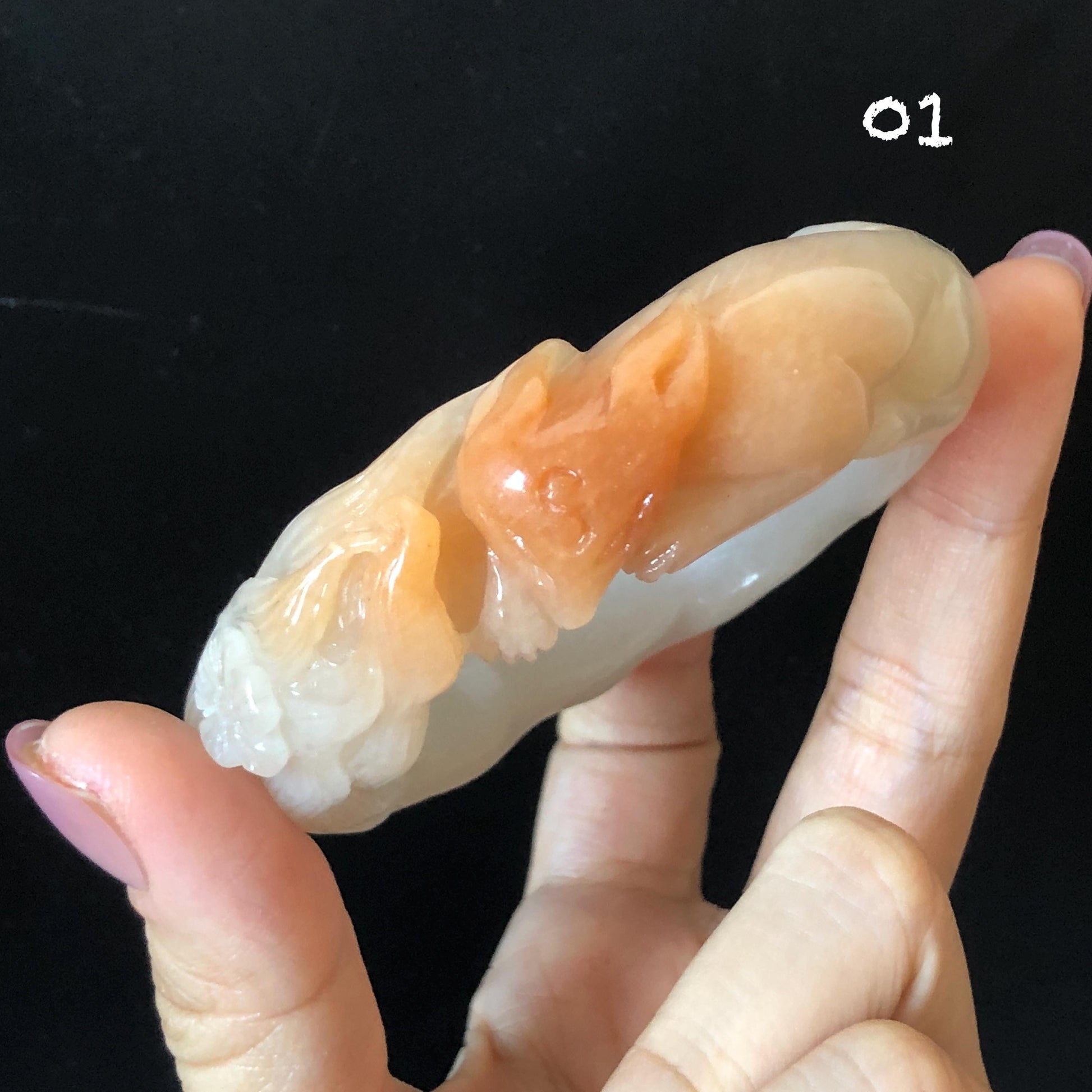 57-60mm Quartzite (She Taicui jade) Hand Carved Nine-tailed Fox Flower Stone Bangle: Natural Handcrafted Milky Coral Sands White Bracelet