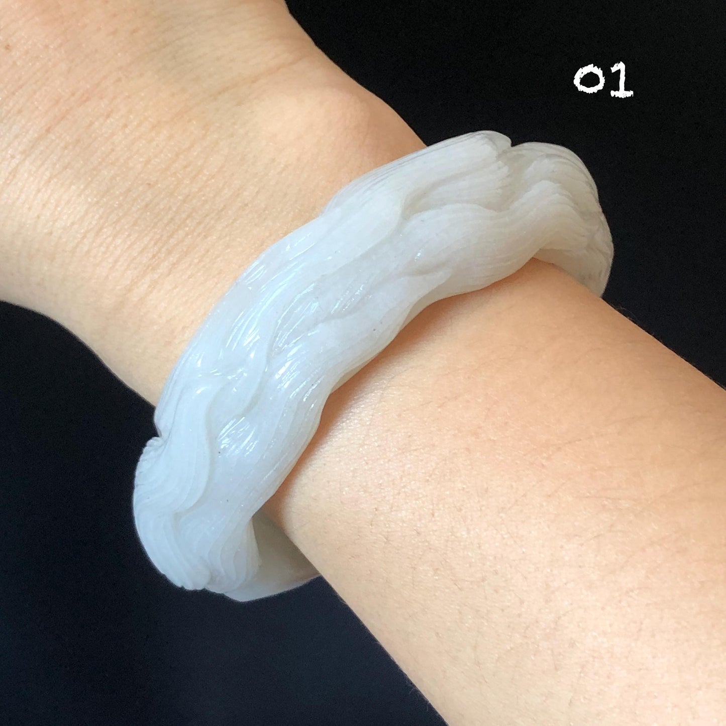 57-60mm Quartzite (She Taicui jade) Hand Carved Nine-tailed Fox Flower Stone Bangle: Natural Handcrafted Milky Coral Sands White Bracelet