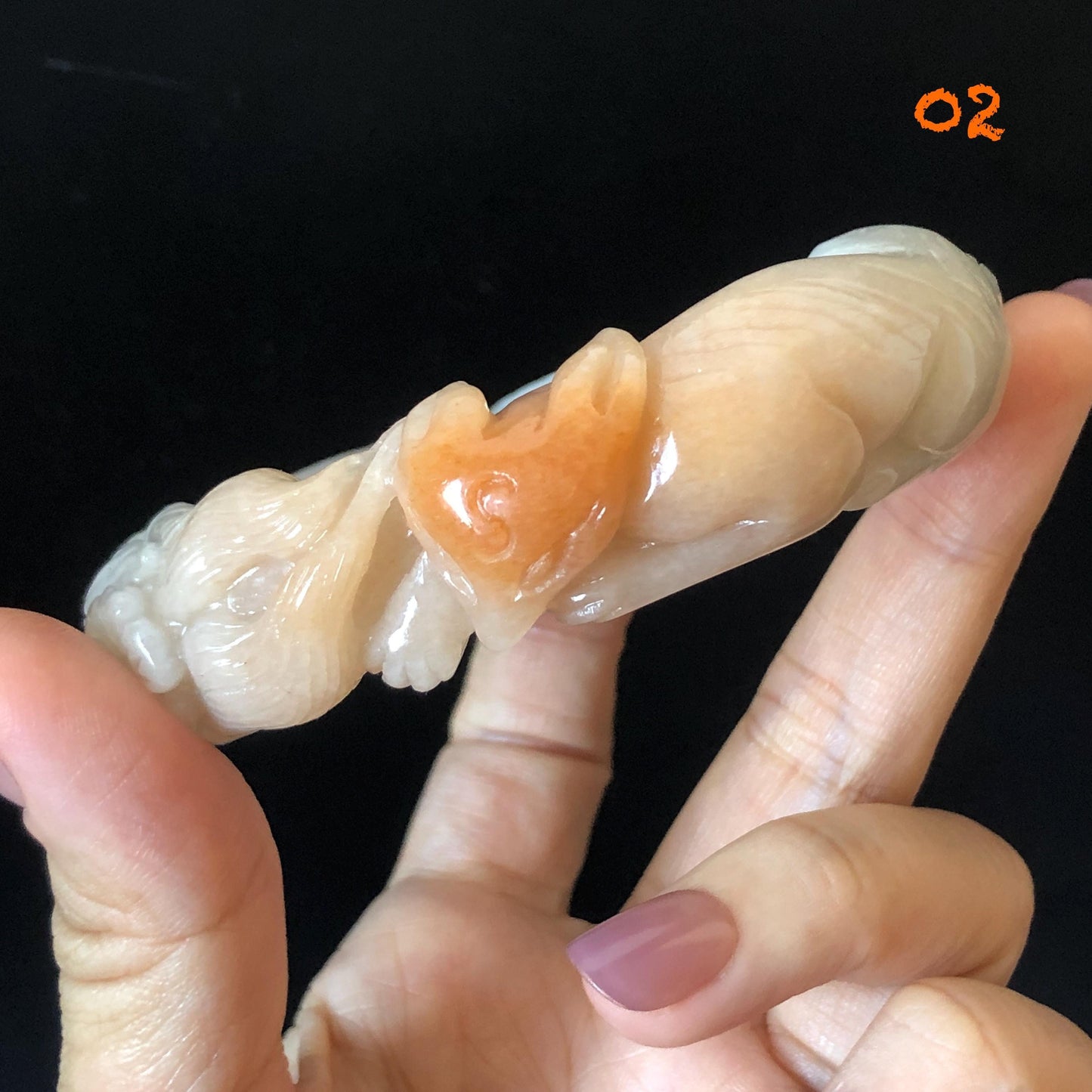 57-60mm Quartzite (She Taicui jade) Hand Carved Nine-tailed Fox Flower Stone Bangle: Natural Handcrafted Milky Coral Sands White Bracelet