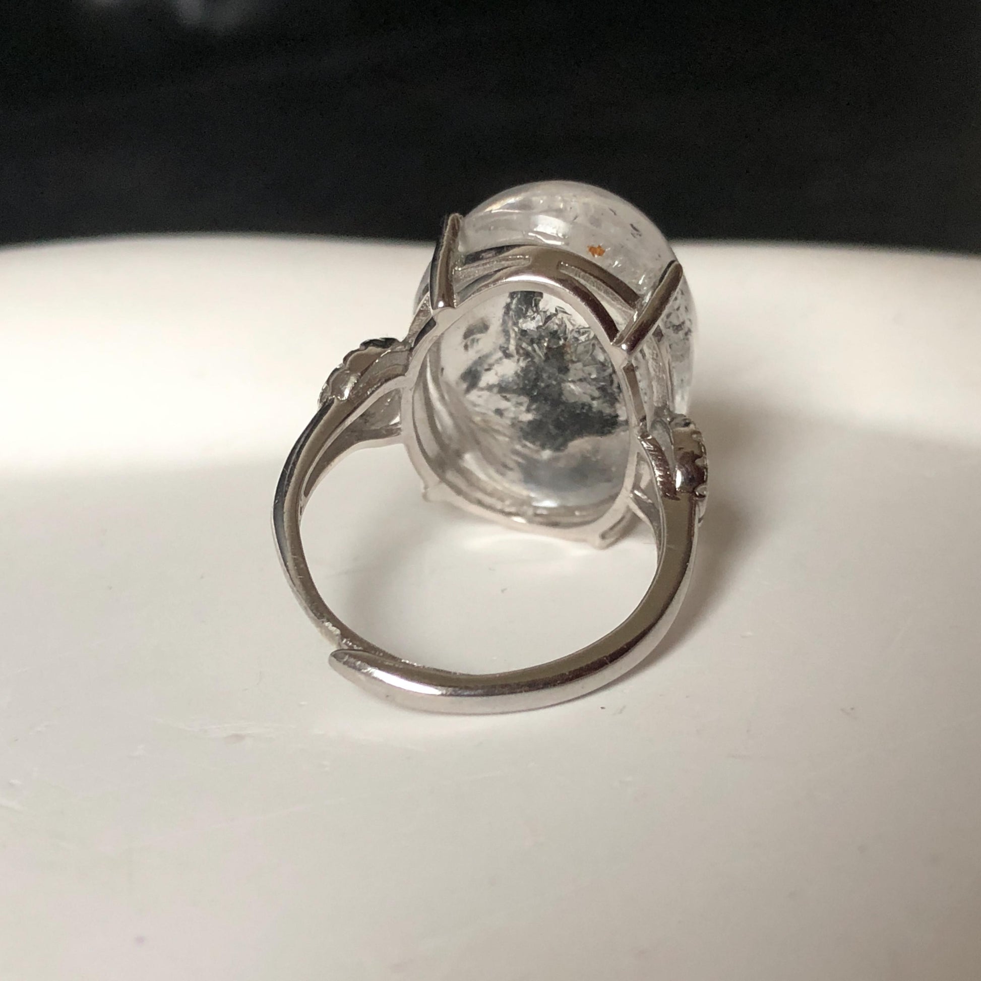 Polished Enhydro Quartz (Herkimer Diamond) S925 Silver Adjustable Ring: Big Rainbow! Moving Sand Inclusion Crystal Statement Ring for Women ring crystal band ring crystal cocktail ring crystal stackable ring 7 chakra crystal ring meditation crystal healing stone birthstone silver ring ring for men rainbow quartz inclusion quartz inclusion crystal minerals specimen silver ring free size ring adjustable ring holder rain quartz