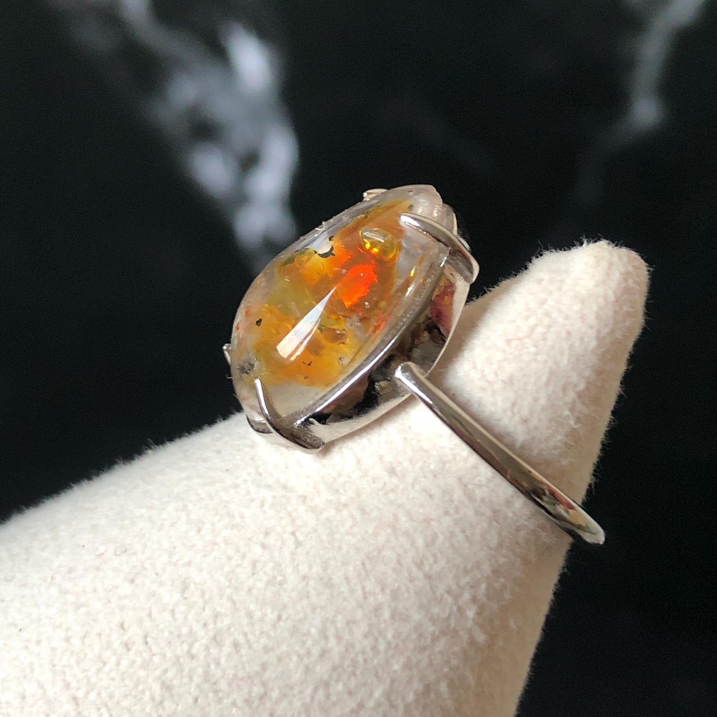 Polished Petroleum Enhydro Quartz S925 Silver Adjustable Ring: Moving Sand & Clear Bubble in Golden Red Petroleum Oil Inclusion | Natural Gemstone Birthstone Gift for her golden red oil enhydro quartz cocktail ring for women bold ring for men meditation rock healing stone chakra crystal big size ring crystal band ring herkimer diamond silver ring stackable ring women statement ring minerals specimen inclusion quartz inclusion crystal
