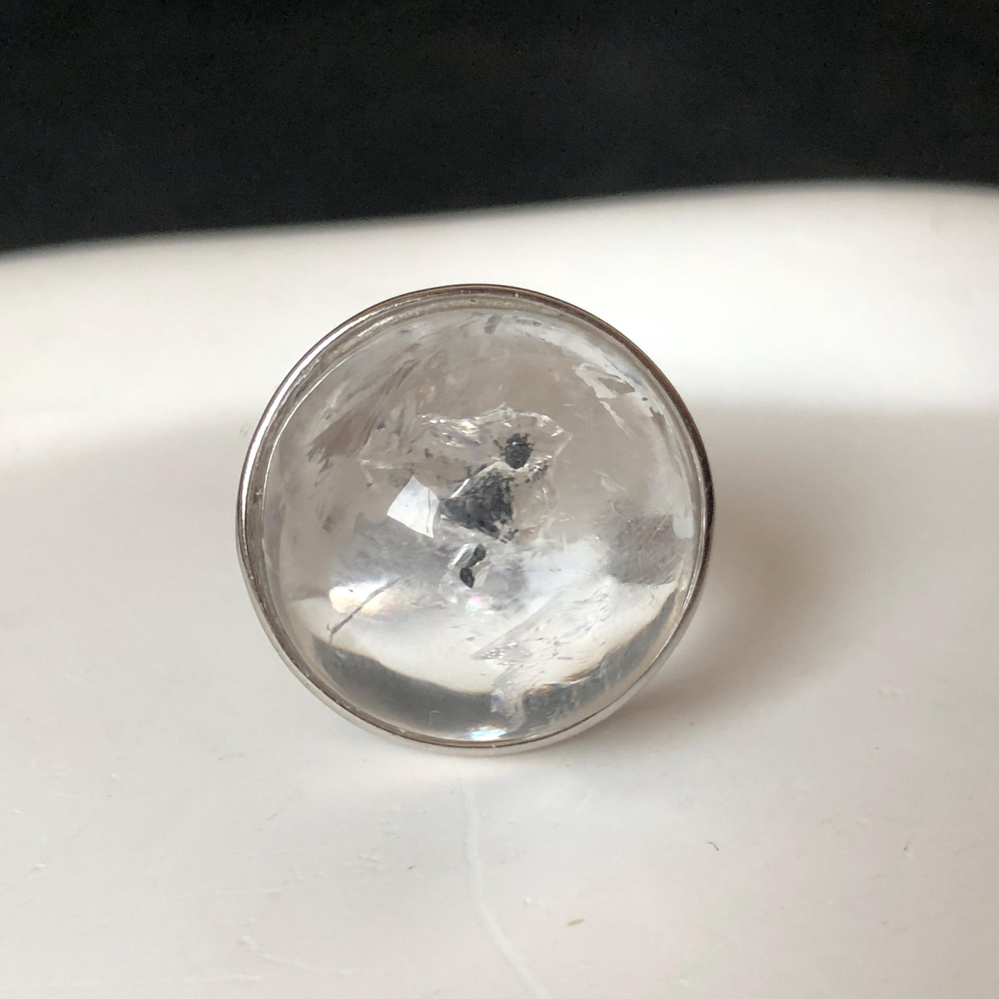 Enhydro Quartz (Herkimer Diamond) S925 Sliver Adjustable Ring: Rare Polished Crystal with Moving Sand & Black Bubble in Manifestation Quartz Natural Gemstone Birthstone Gift for her Statement Ring for Women ring crystal band ring crystal cocktail ring crystal stackable ring 7 chakra crystal ring meditation crystal healing stone birthstone silver ring ring for men rainbow quartz minerals specimen inclusion quartz quartz in quartz
