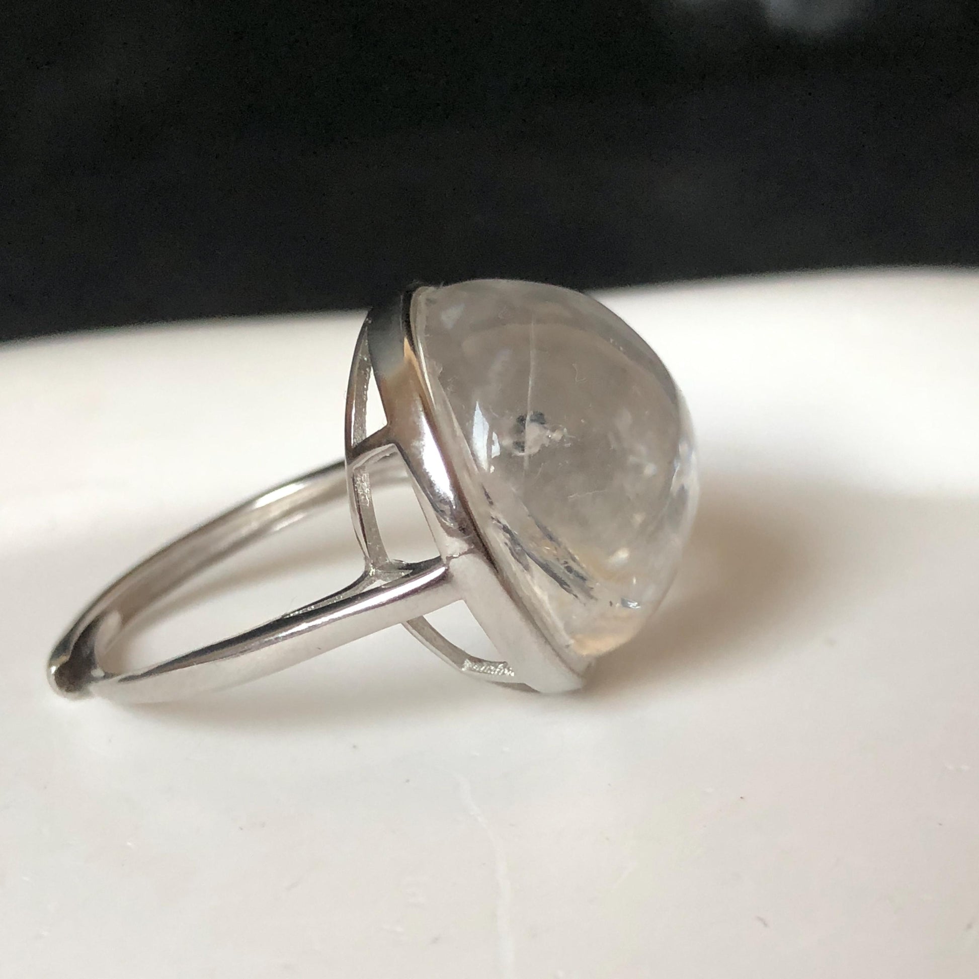 Enhydro Quartz (Herkimer Diamond) S925 Sliver Adjustable Ring: Rare Polished Crystal with Moving Sand & Black Bubble in Manifestation Quartz Natural Gemstone Birthstone Gift for her Statement Ring for Women ring crystal band ring crystal cocktail ring crystal stackable ring 7 chakra crystal ring meditation crystal healing stone birthstone silver ring ring for men rainbow quartz minerals specimen inclusion quartz quartz in quartz
