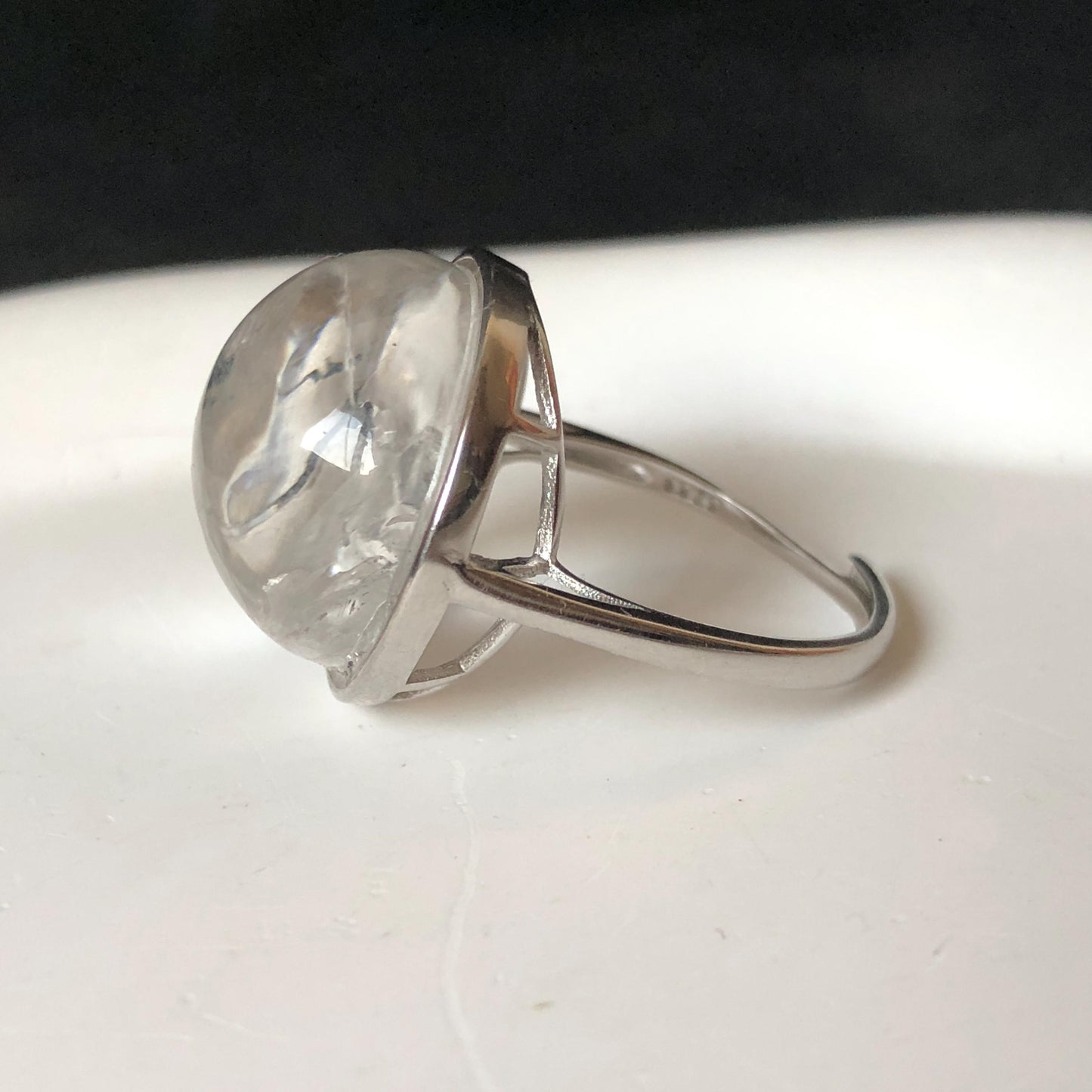 Enhydro Quartz (Herkimer Diamond) S925 Sliver Adjustable Ring: Rare Polished Crystal with Moving Sand & Black Bubble in Manifestation Quartz Natural Gemstone Birthstone Gift for her Statement Ring for Women ring crystal band ring crystal cocktail ring crystal stackable ring 7 chakra crystal ring meditation crystal healing stone birthstone silver ring ring for men rainbow quartz minerals specimen inclusion quartz quartz in quartz