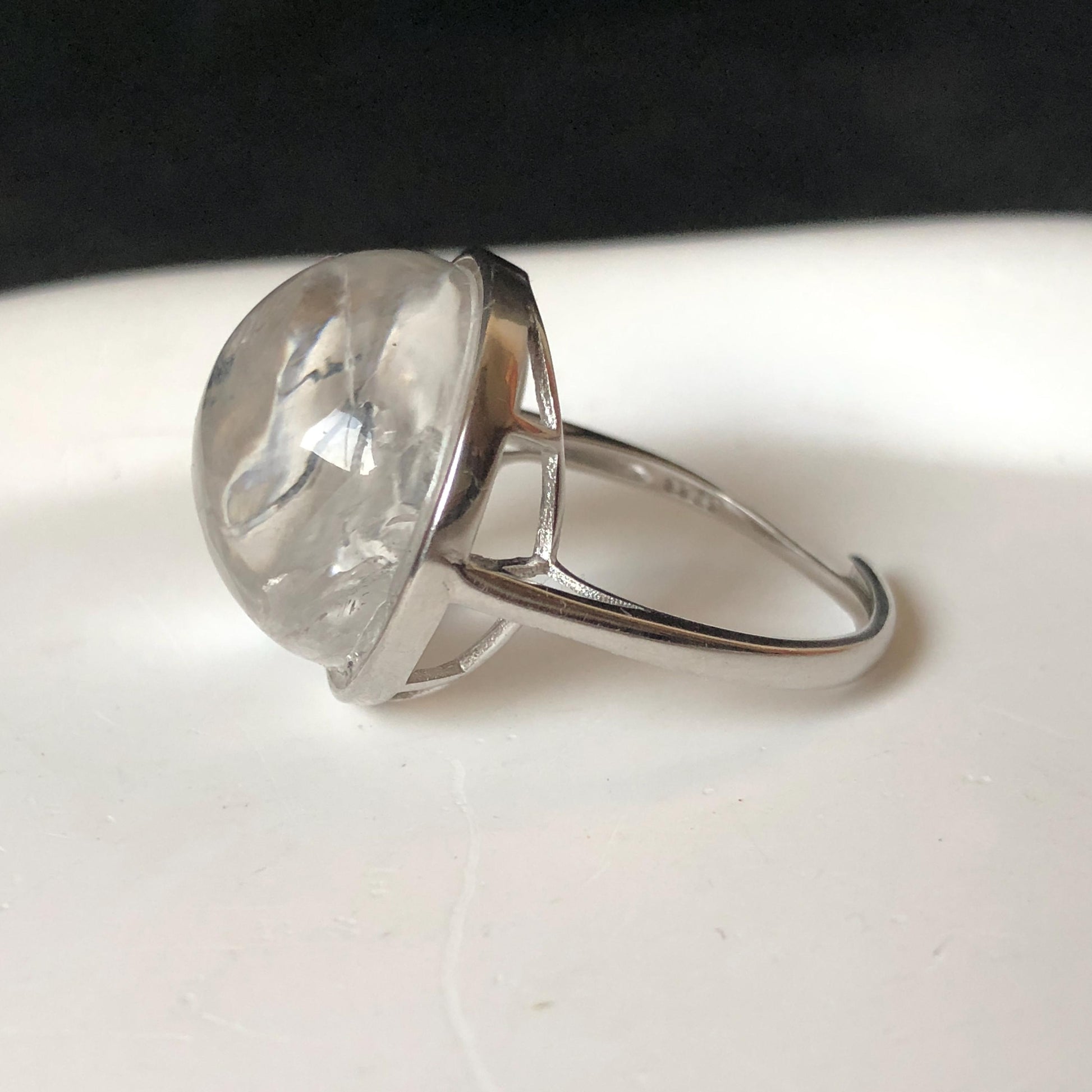 Enhydro Quartz (Herkimer Diamond) S925 Sliver Adjustable Ring: Rare Polished Crystal with Moving Sand & Black Bubble in Manifestation Quartz Natural Gemstone Birthstone Gift for her Statement Ring for Women ring crystal band ring crystal cocktail ring crystal stackable ring 7 chakra crystal ring meditation crystal healing stone birthstone silver ring ring for men rainbow quartz minerals specimen inclusion quartz quartz in quartz