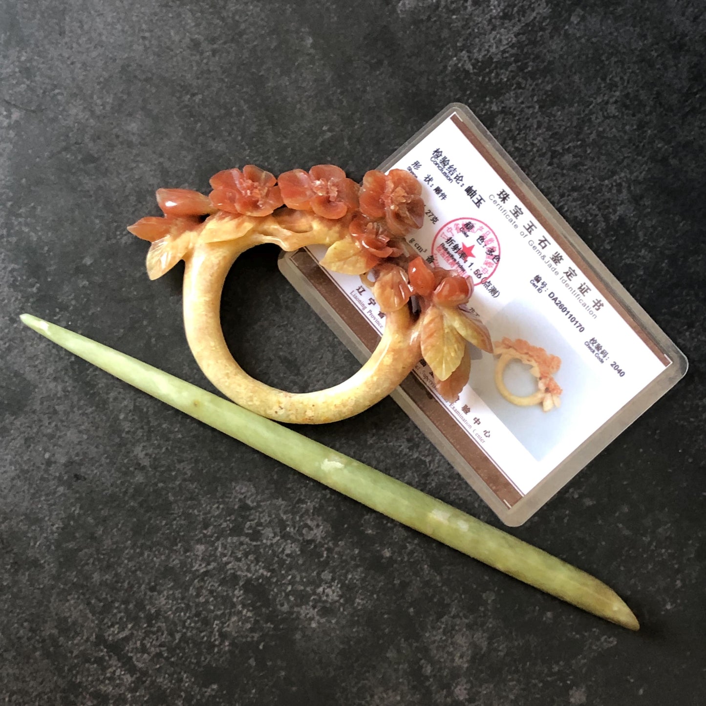 Xiu Jade Serpentine Hand Carved Plum Blossom Flower Hair Pin: Certified Natural Yellow and Red Jade Hair Stick, Asian Vintage Hair Fork Chinese Vintage Hanfu Antique Bridal Hair Fork Gift for her japanese hairpin korean hair stick chinese hair fork vintage hair comb antique hair pins hanfu hair stick bridal shower hair jewelry wedding headpiece engagement hair accessory jade carving hand engraved jade hand carved flower jade hairpins untreated natural jade with certificate flower carving