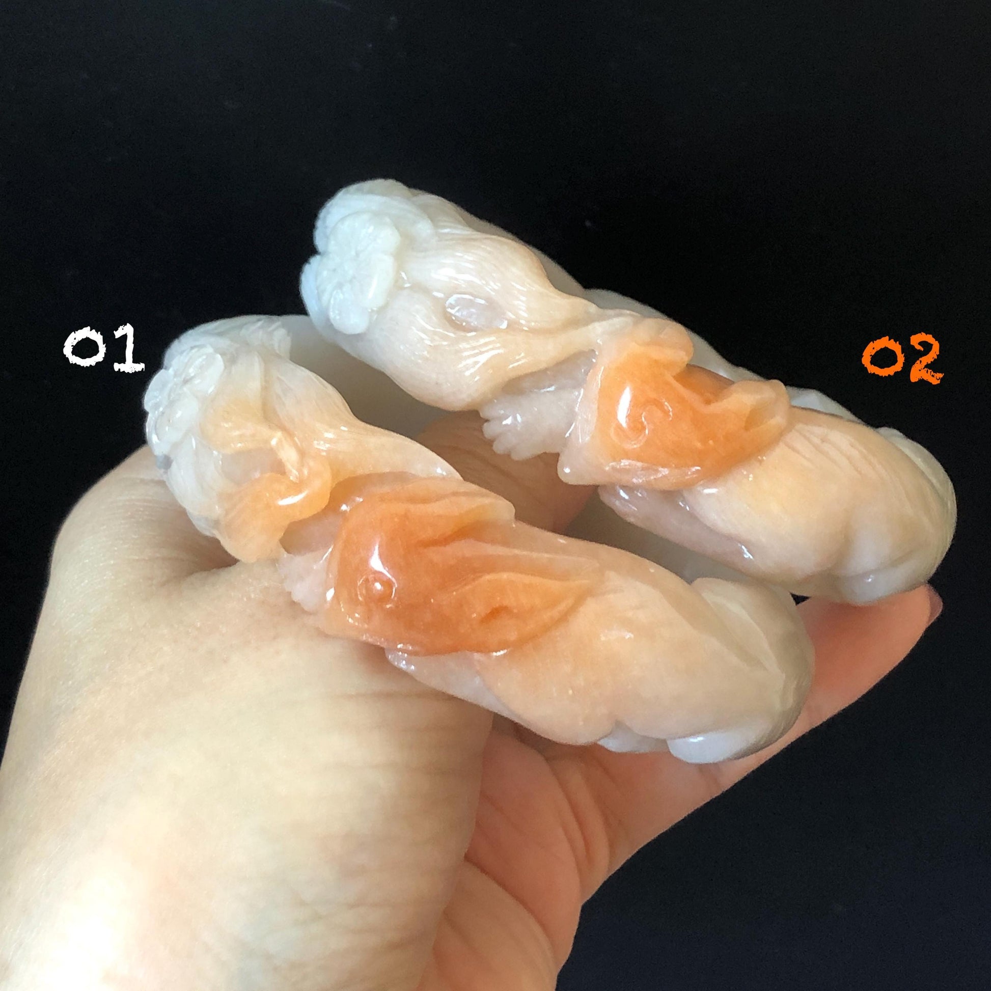 57-60mm Quartzite (She Taicui jade) Hand Carved Nine-tailed Fox Flower Stone Bangle: Natural Handcrafted Milky Coral Sands White Bracelet