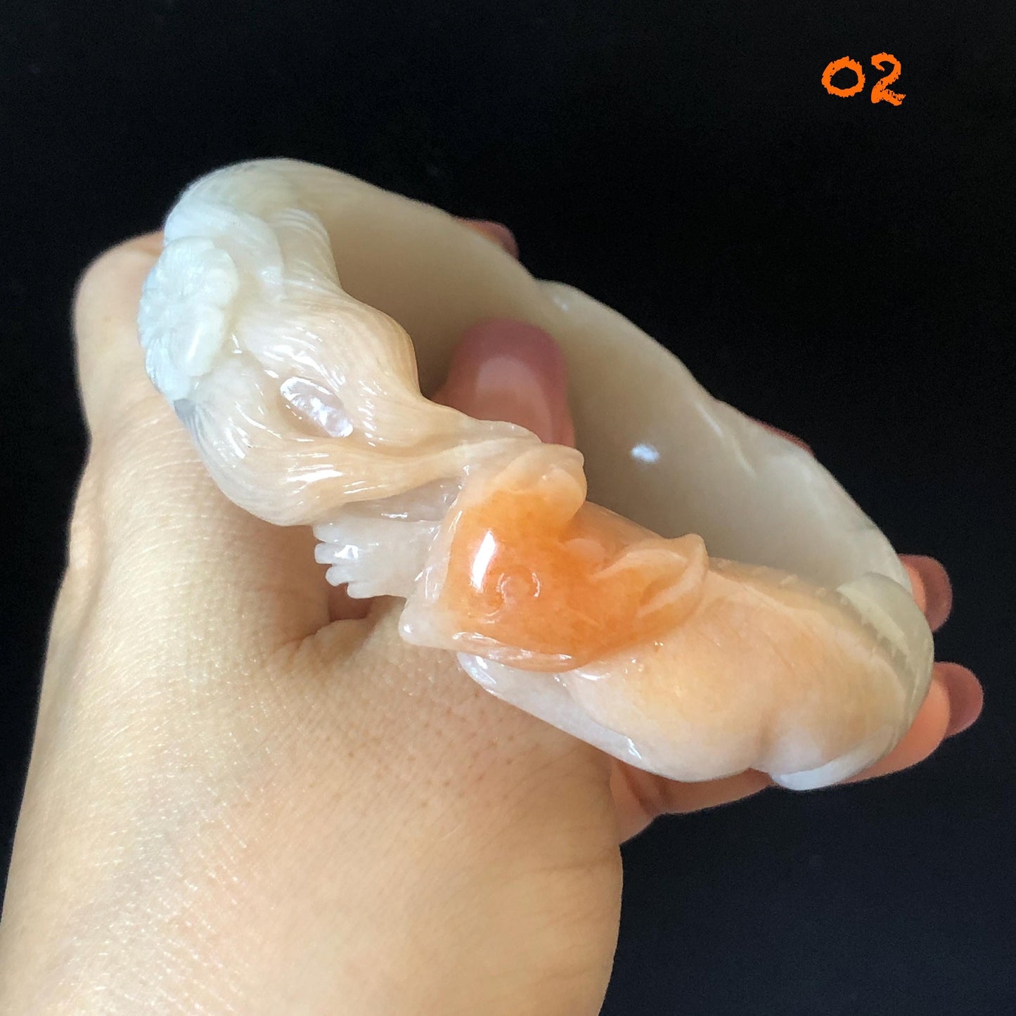 57-60mm Quartzite (She Taicui jade) Hand Carved Nine-tailed Fox Flower Stone Bangle: Natural Handcrafted Milky Coral Sands White Bracelet