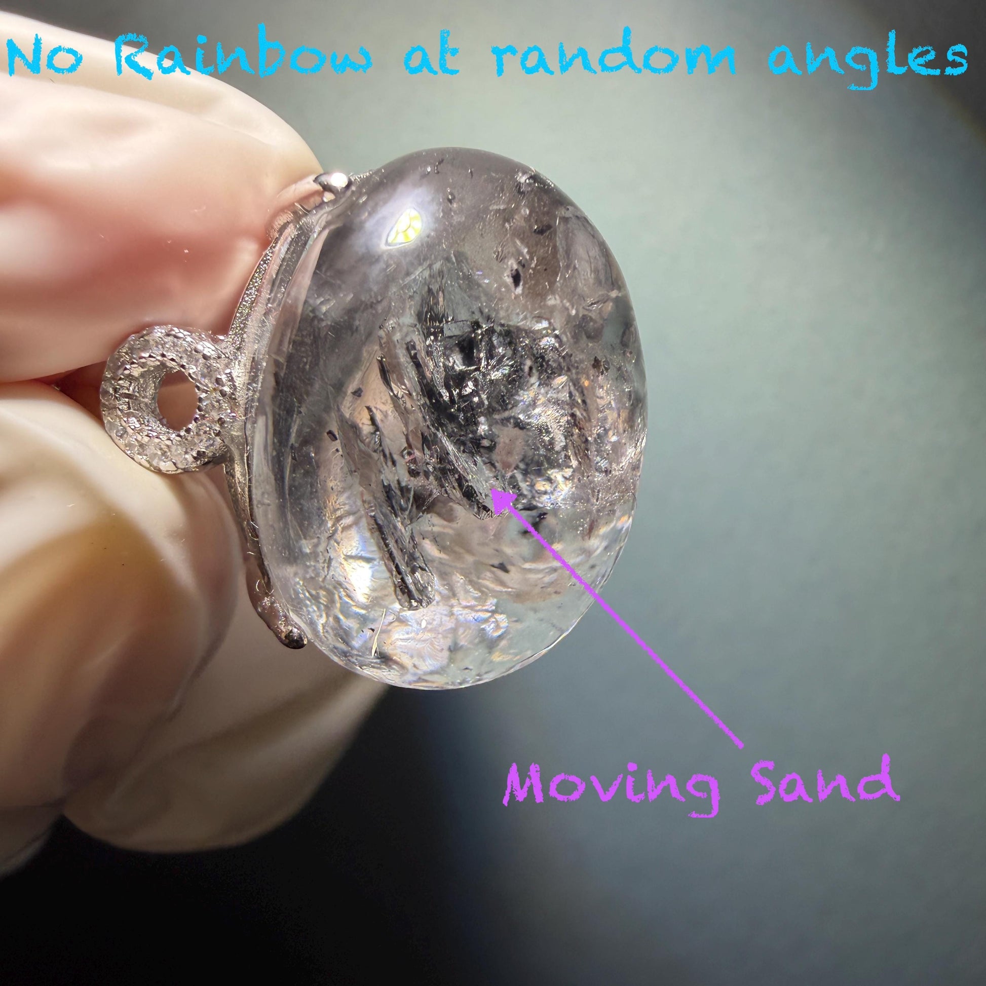 Polished Enhydro Quartz (Herkimer Diamond) S925 Silver Adjustable Ring: Big Rainbow! Moving Sand Inclusion Crystal Statement Ring for Women ring crystal band ring crystal cocktail ring crystal stackable ring 7 chakra crystal ring meditation crystal healing stone birthstone silver ring ring for men rainbow quartz inclusion quartz inclusion crystal minerals specimen silver ring free size ring adjustable ring holder rain quartz