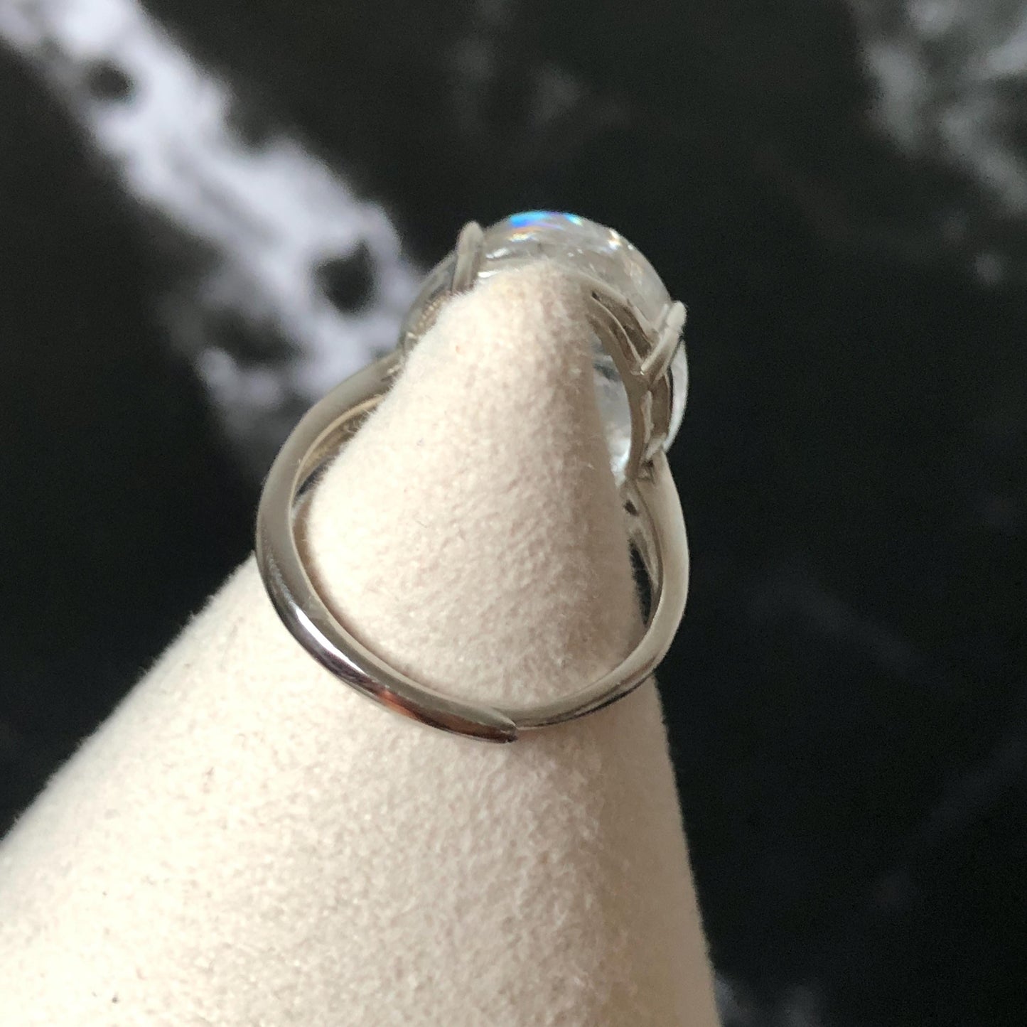 Polished Enhydro Quartz (Herkimer Diamond) S925 Silver Adjustable Ring: Moving Black Mica Sand and Bubble Inclusion in Triangle Chamber | Crystal Statement Ring for Women ring crystal band ring crystal cocktail ring crystal stackable ring 7 chakra crystal ring meditation crystal healing stone birthstone silver ring ring for men rainbow quartz inclusion quartz inclusion crystal minerals specimen silver ring free size ring adjustable ring holder rain quartz