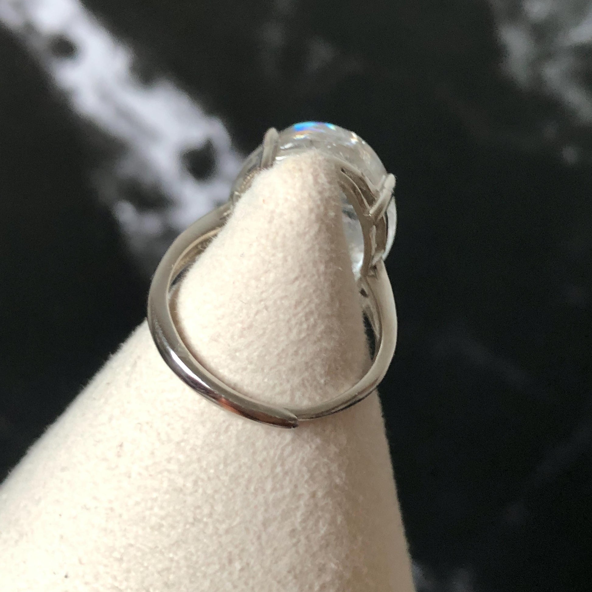 Polished Enhydro Quartz (Herkimer Diamond) S925 Silver Adjustable Ring: Moving Black Mica Sand and Bubble Inclusion in Triangle Chamber | Crystal Statement Ring for Women ring crystal band ring crystal cocktail ring crystal stackable ring 7 chakra crystal ring meditation crystal healing stone birthstone silver ring ring for men rainbow quartz inclusion quartz inclusion crystal minerals specimen silver ring free size ring adjustable ring holder rain quartz