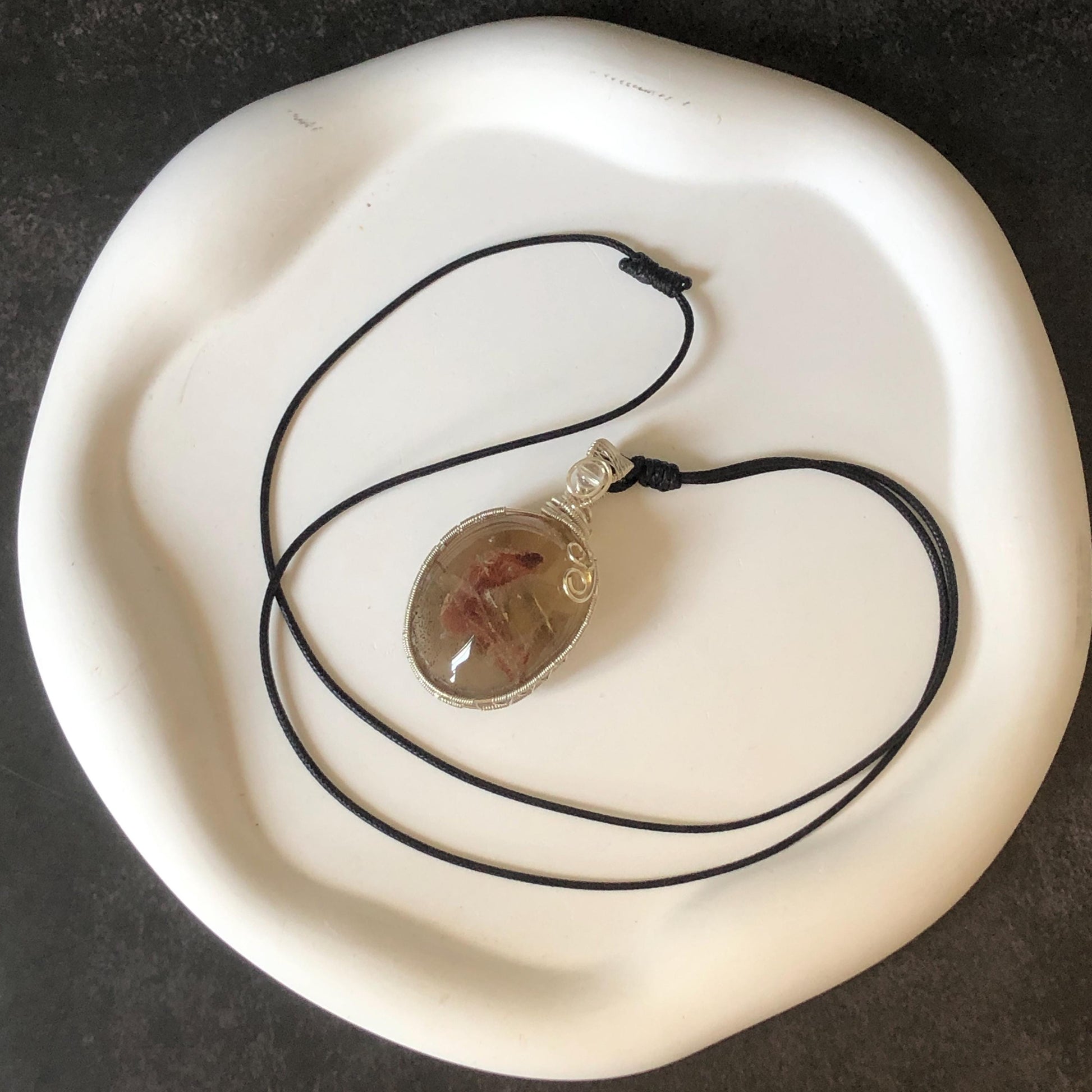 Super Rare! Polished Enhydro Quartz Wrapped Wire Pendant Adjustable Necklace: Moving Red Sand & Big Bubble with red stones Inclusion Crystal | High-Heel-Like / Flamingo-Like Chamber | Natural Gemstone Birthstone Gift for her enhydro quartz sand water-fall pendant necklace choker gemstone charm stone pendant choker polished stone pendant crystal charm birthstone men necklace chakra crystal minerals specimen silver wire wrapped pendant inclusion crystal inclusion crystal sediment stone