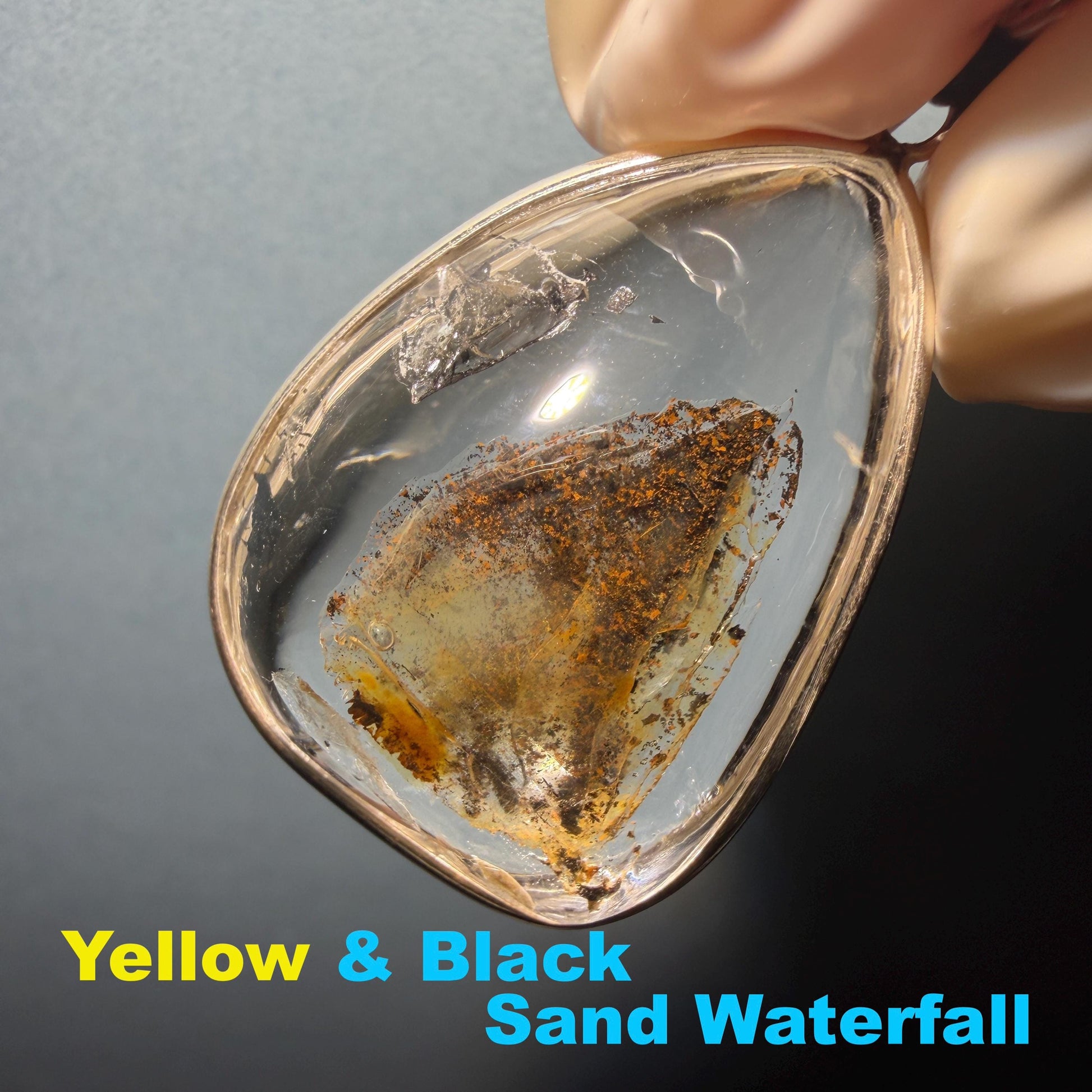Ultra Rare! Polished Enhydro Quartz Wrapped Wire Pendant Adjustable Necklace: Moving Black & Yellow Sand with Big Bubble Inclusion Crystal | Natural Gemstone Birthstone Gift for her enhydro quartz sand water-fall pendant necklace choker gemstone charm stone pendant choker polished stone pendant crystal charm birthstone men necklace chakra crystal minerals specimen silver wire wrapped pendant inclusion crystal inclusion crystal  yellow sand inclusion
