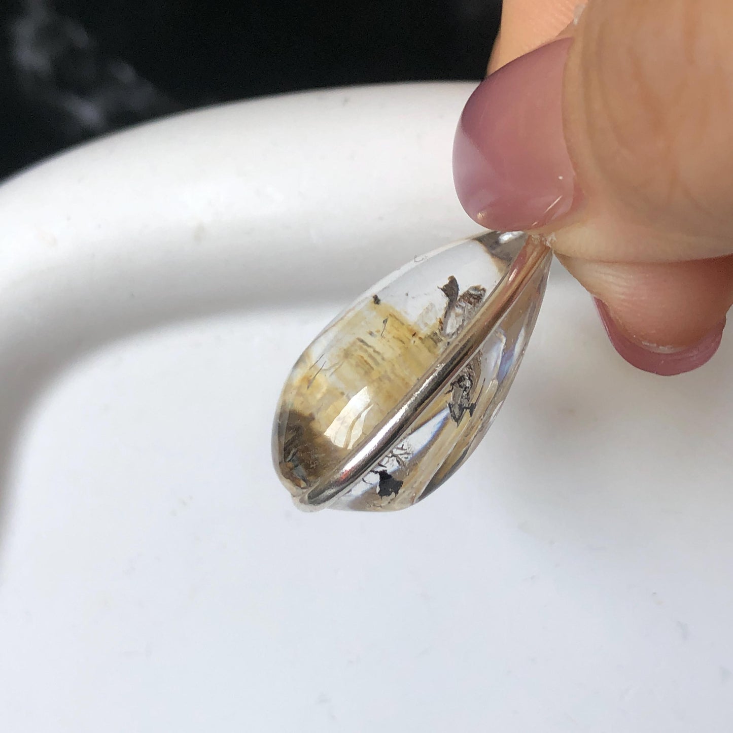 Ultra Rare! Polished Enhydro Quartz Wrapped Wire Pendant Adjustable Necklace: Moving Black & Yellow Sand with Big Bubble Inclusion Crystal | Natural Gemstone Birthstone Gift for her enhydro quartz sand water-fall pendant necklace choker gemstone charm stone pendant choker polished stone pendant crystal charm birthstone men necklace chakra crystal minerals specimen silver wire wrapped pendant inclusion crystal inclusion crystal  yellow sand inclusion