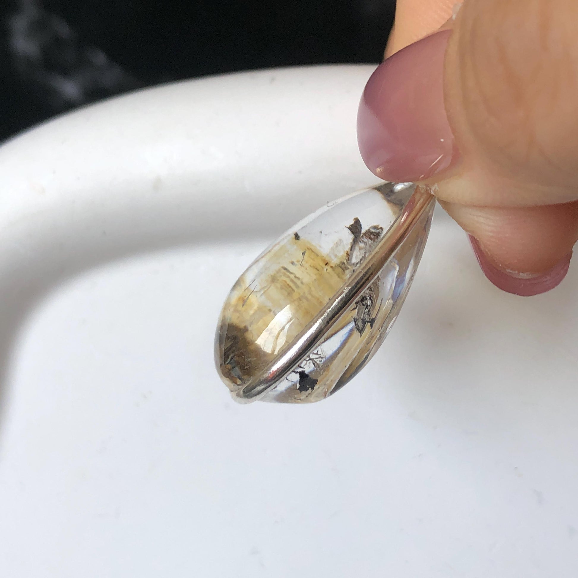 Ultra Rare! Polished Enhydro Quartz Wrapped Wire Pendant Adjustable Necklace: Moving Black & Yellow Sand with Big Bubble Inclusion Crystal | Natural Gemstone Birthstone Gift for her enhydro quartz sand water-fall pendant necklace choker gemstone charm stone pendant choker polished stone pendant crystal charm birthstone men necklace chakra crystal minerals specimen silver wire wrapped pendant inclusion crystal inclusion crystal  yellow sand inclusion