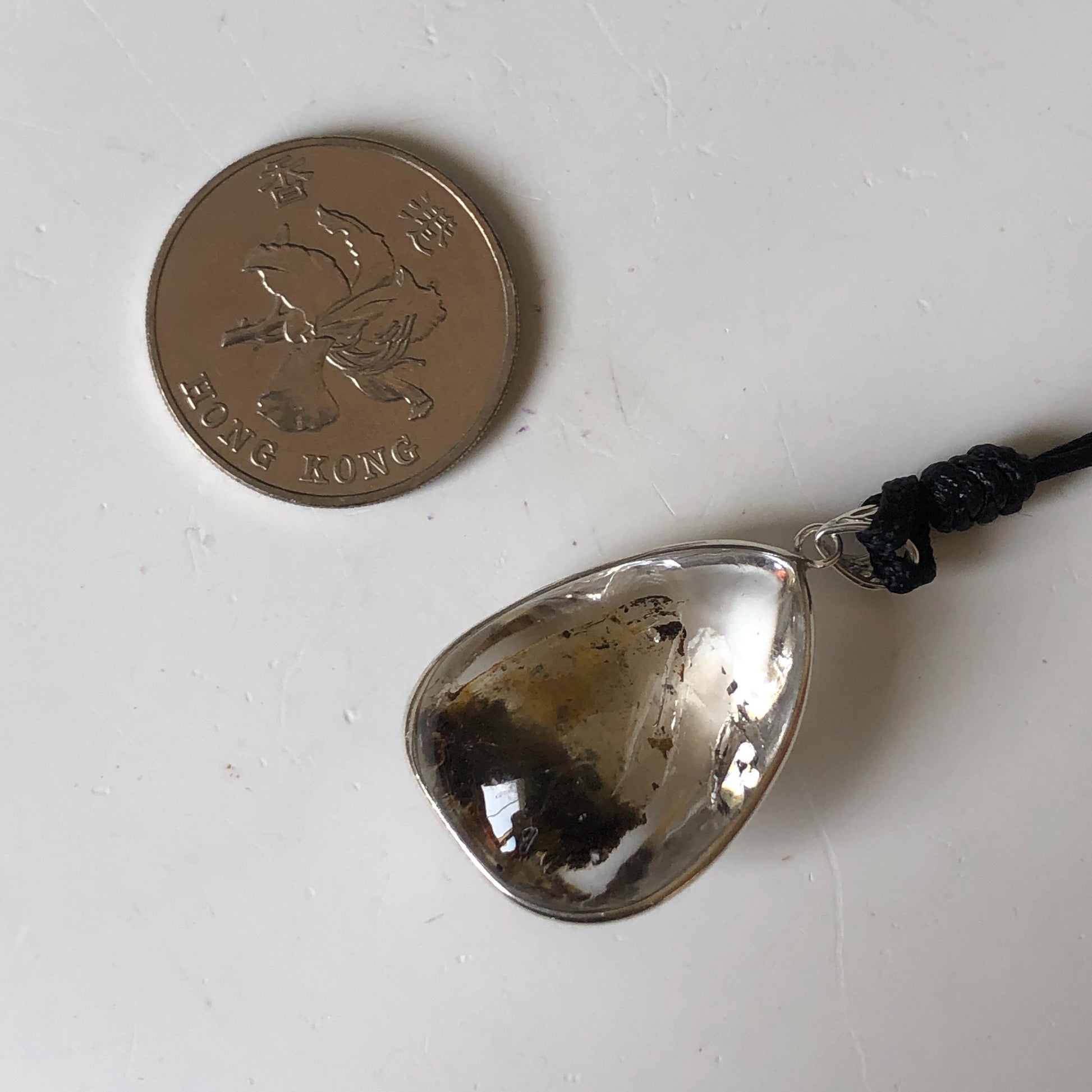 Ultra Rare! Polished Enhydro Quartz Wrapped Wire Pendant Adjustable Necklace: Moving Black & Yellow Sand with Big Bubble Inclusion Crystal | Natural Gemstone Birthstone Gift for her enhydro quartz sand water-fall pendant necklace choker gemstone charm stone pendant choker polished stone pendant crystal charm birthstone men necklace chakra crystal minerals specimen silver wire wrapped pendant inclusion crystal inclusion crystal  yellow sand inclusion