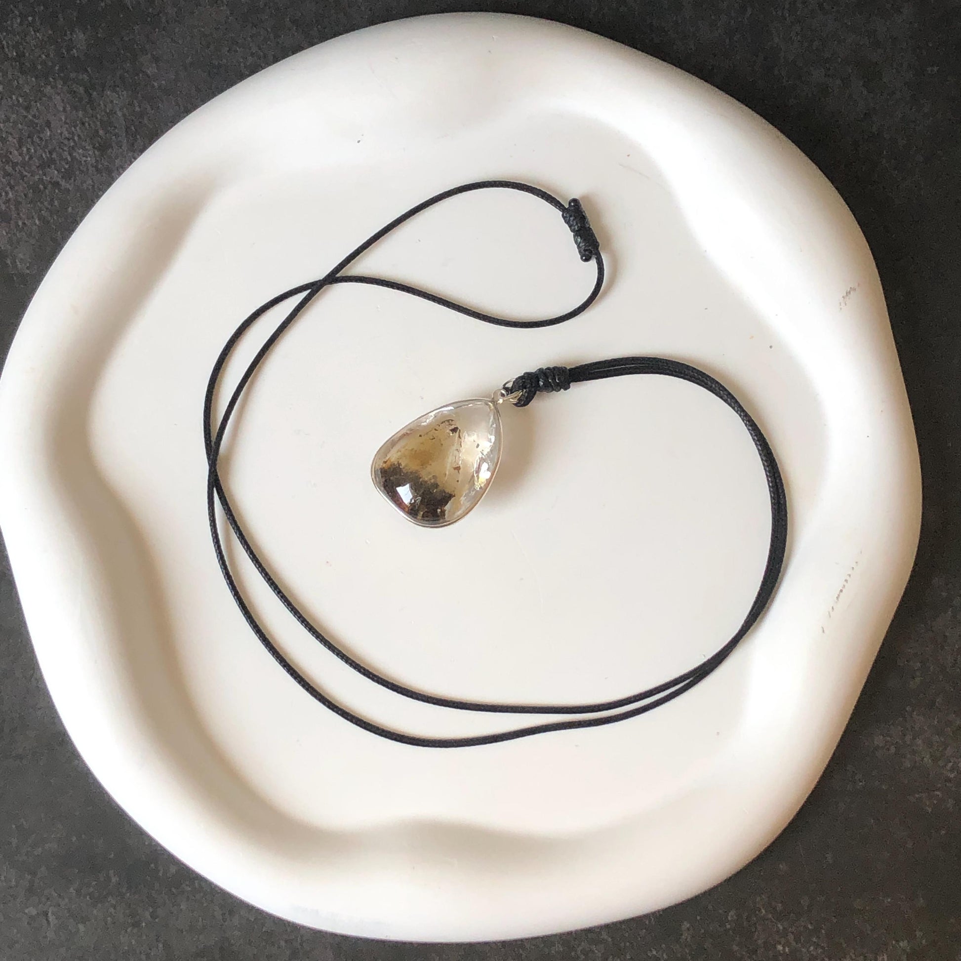 Ultra Rare! Polished Enhydro Quartz Wrapped Wire Pendant Adjustable Necklace: Moving Black & Yellow Sand with Big Bubble Inclusion Crystal | Natural Gemstone Birthstone Gift for her enhydro quartz sand water-fall pendant necklace choker gemstone charm stone pendant choker polished stone pendant crystal charm birthstone men necklace chakra crystal minerals specimen silver wire wrapped pendant inclusion crystal inclusion crystal  yellow sand inclusion