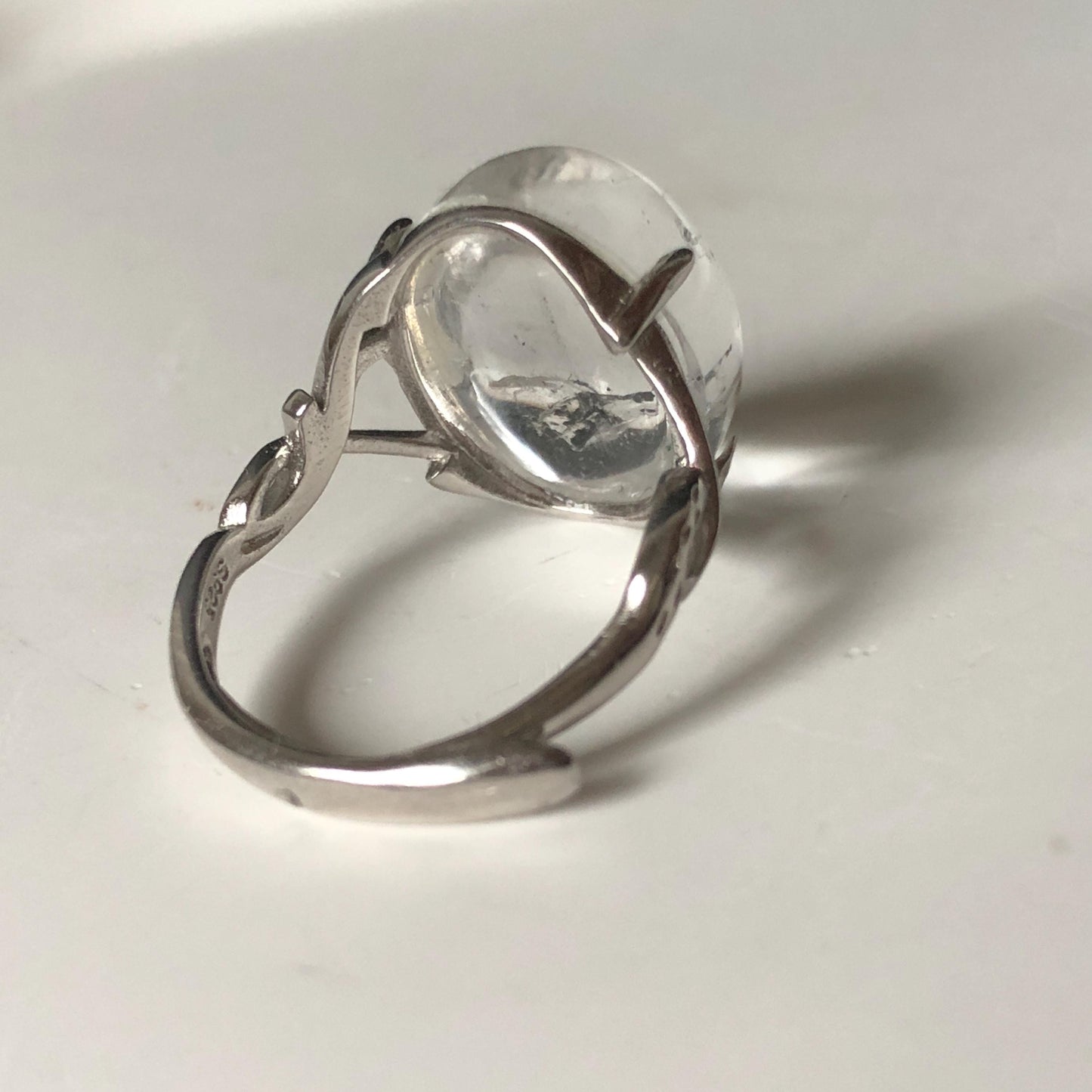 Polished Enhydro Quartz (Herkimer Diamond) S925 Silver Adjustable Ring: Big Rainbow! Moving Sand and Black Bubble Inclusion Crystal Statement Ring for Women ring crystal band ring crystal cocktail ring crystal stackable ring 7 chakra crystal ring meditation crystal healing stone birthstone silver ring ring for men rainbow quartz inclusion quartz inclusion crystal minerals specimen silver ring free size ring adjustable ring holder rain quartz enhydro crystal inclusion crystal inclusion quartz