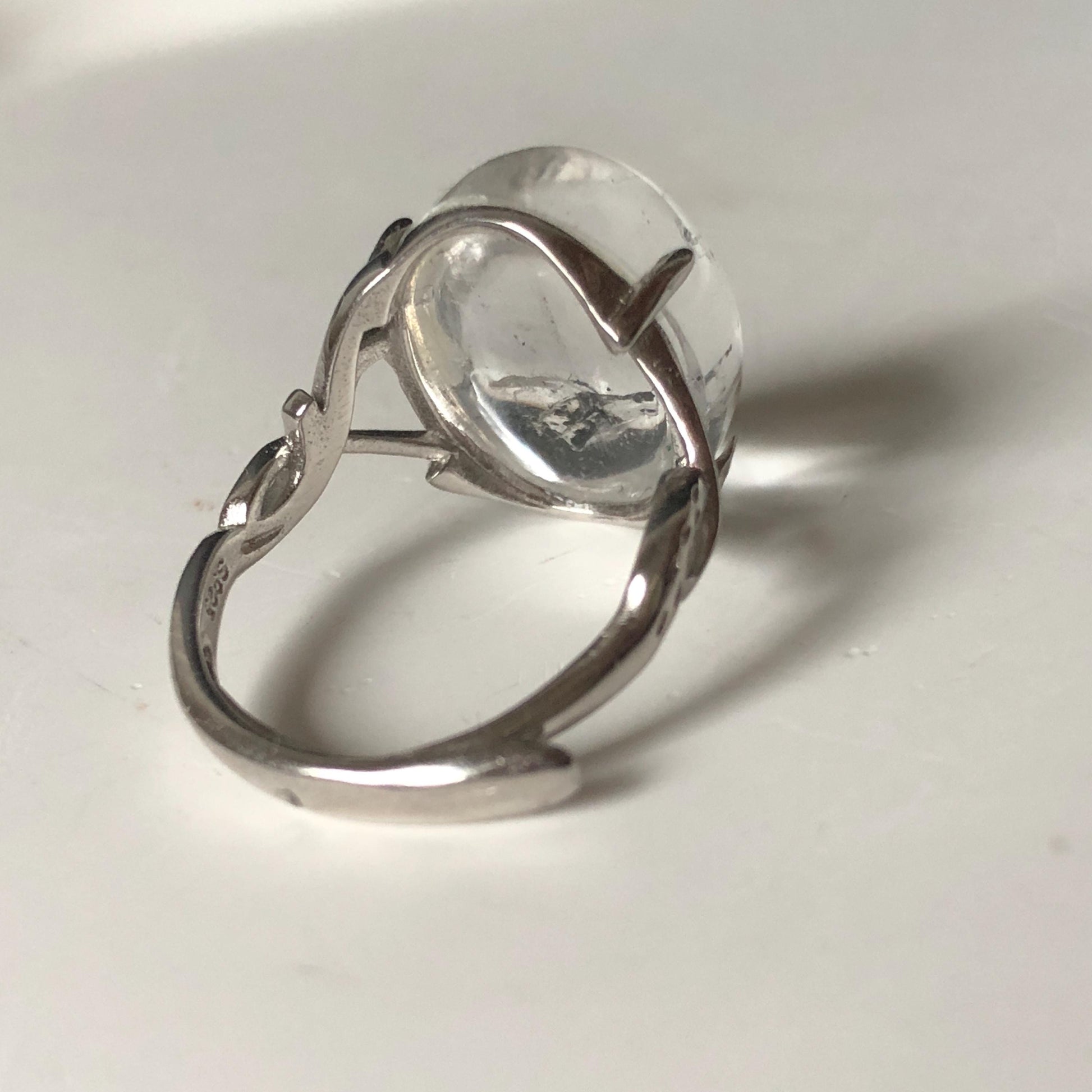 Polished Enhydro Quartz (Herkimer Diamond) S925 Silver Adjustable Ring: Big Rainbow! Moving Sand and Black Bubble Inclusion Crystal Statement Ring for Women ring crystal band ring crystal cocktail ring crystal stackable ring 7 chakra crystal ring meditation crystal healing stone birthstone silver ring ring for men rainbow quartz inclusion quartz inclusion crystal minerals specimen silver ring free size ring adjustable ring holder rain quartz enhydro crystal inclusion crystal inclusion quartz