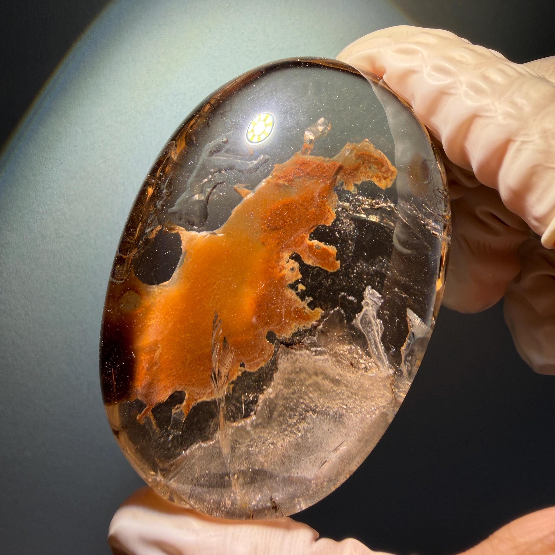 Ultra Rare! Polished Enhydro Quartz Crystal Palm Stone with Moving Red Sand Waterfall & Clear Bubbles Inclusion Crystal | Natural Gemstone Birthstone Gift for her enhydro quartz sand waterfall pendant necklace gemstone charm stone pendant choker polished stone pendant crystal charm birthstone men necklace chakra crystal minerals specimen silver wire wrapped pendant inclusion crystal inclusion crystal red sand inclusion palm crystal meditation stone